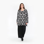 Kariertes dunkelgraugraues Oversize Shirt in Glockenform mit Rundhals Langarm Taschen