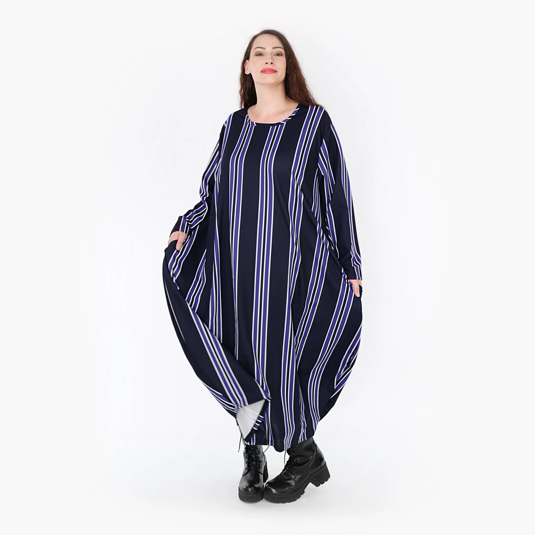 Ballonkleid von AKH Fashion aus Materialmix, 1331.01926, Blau-Marine-Weiß, Schick, Modern