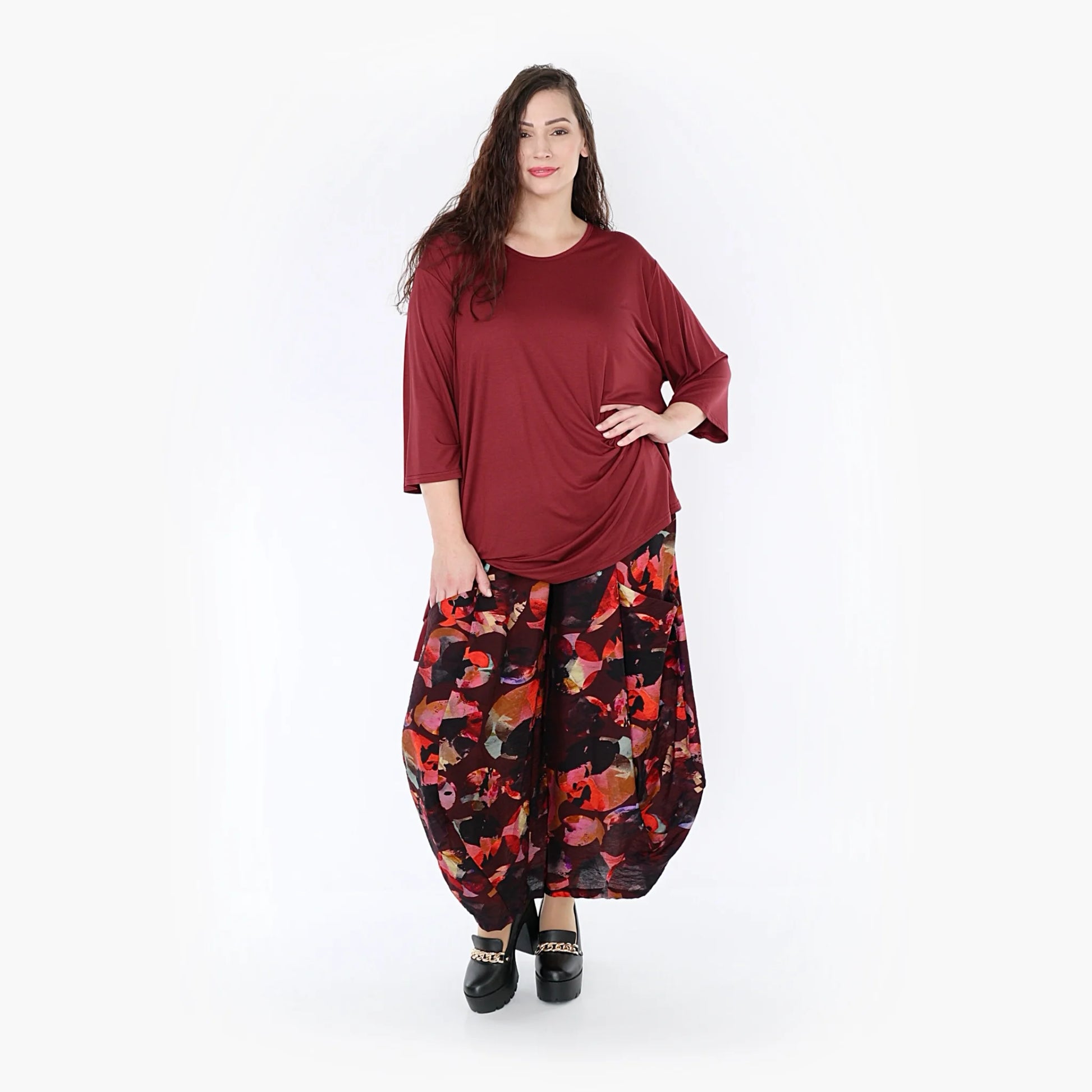 Ballonhose von AKH Fashion aus Viskose, 1335.08069, Weinrot-Mehrfarbig, Punkte, Schick