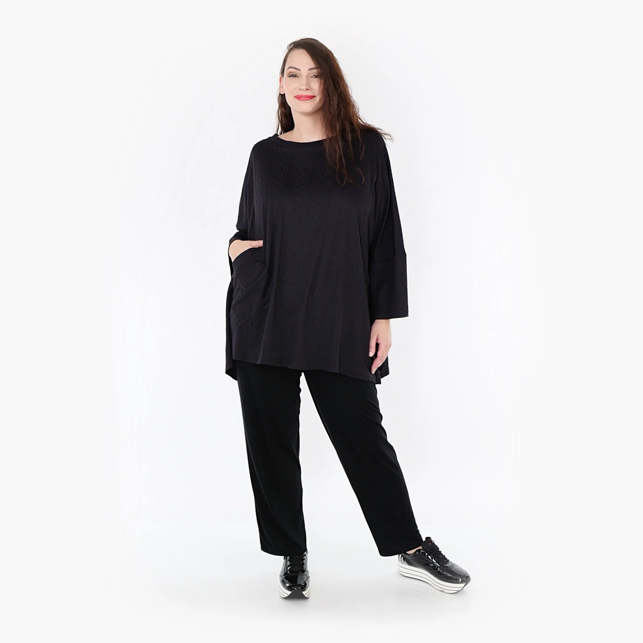 A-Form Bigshirt von AKH Fashion aus Viskose, 1340.06973, Schwarz, Unifarben, Schick, Modern