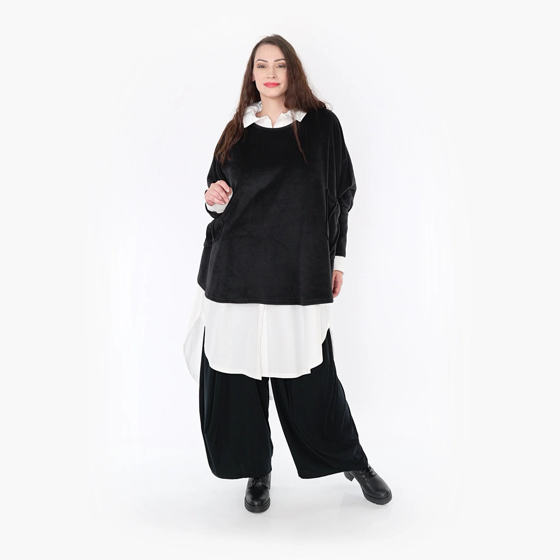 Bigshirt von AKH Fashion aus Polyester in gerundeter Form, 1348.06887, Schwarz, Ausgefallen