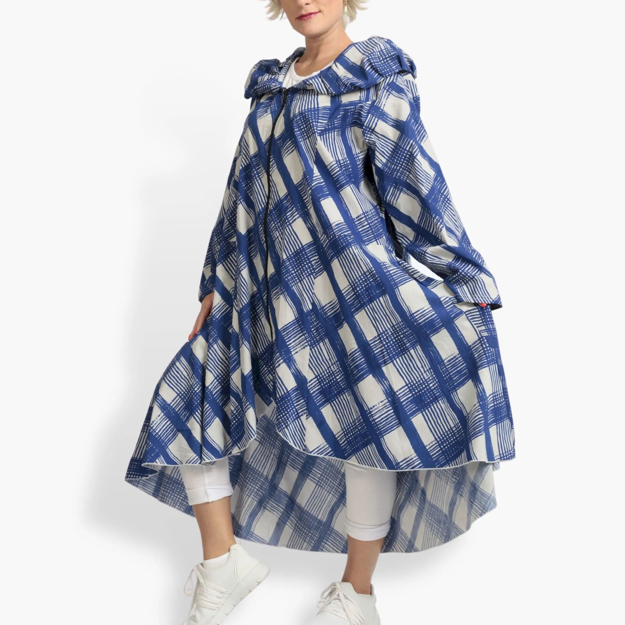  AKH Fashion Mantel in gerundeter Form, aus Viskose, 1089.01603, Blau-Grau, Kariert