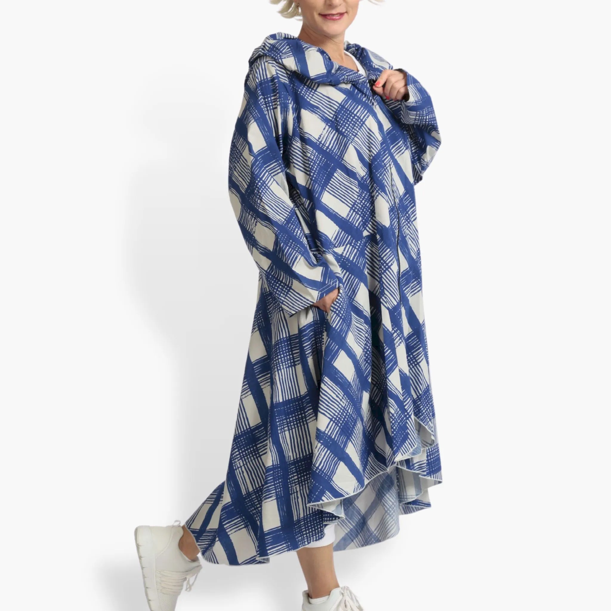  AKH Fashion Mantel in gerundeter Form, aus Viskose, 1089.01603, Blau-Grau, Kariert