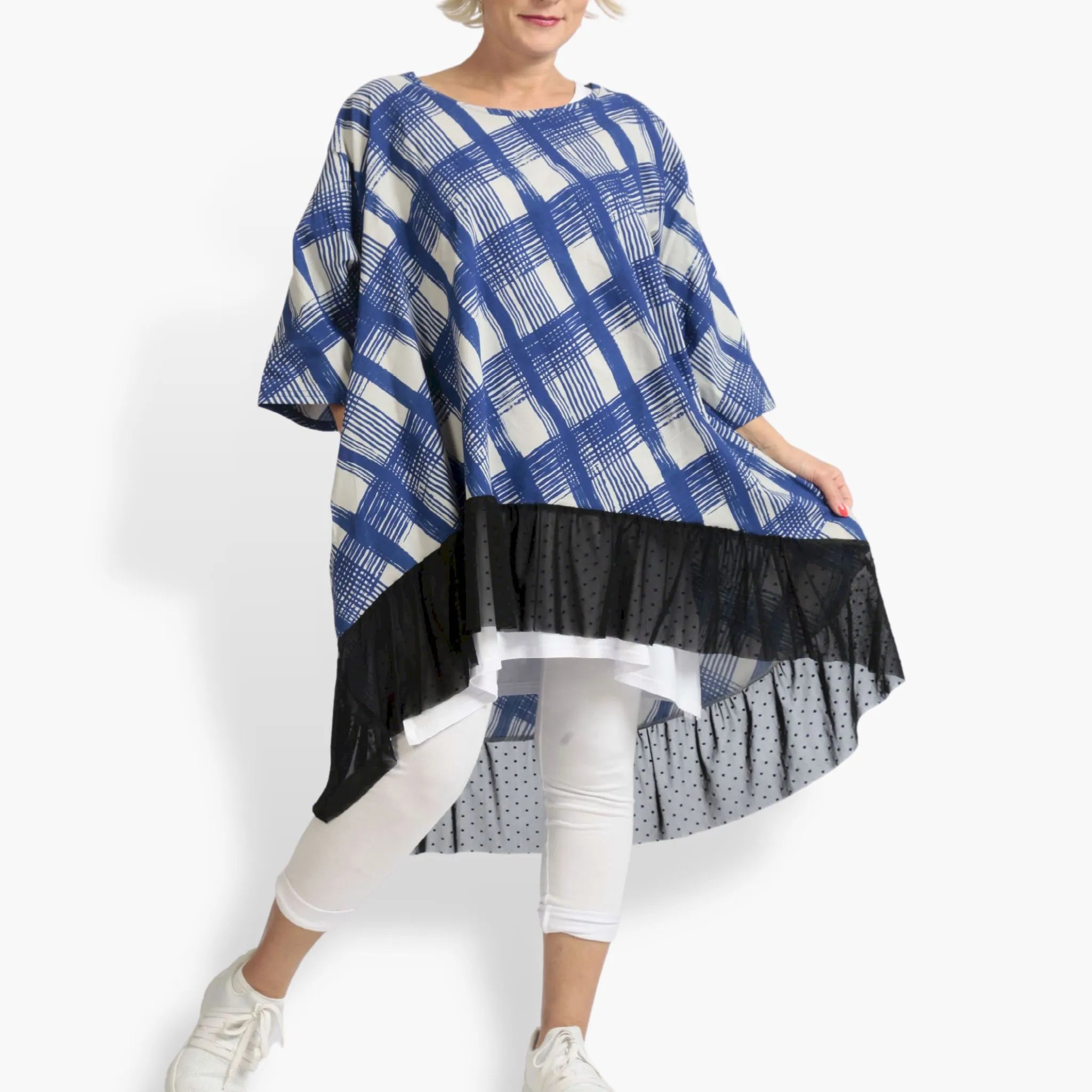  AKH Fashion Bigshirt in gerundeter Form, aus Viskose, 1089.06837, Blau-Grau, Kariert, Schick