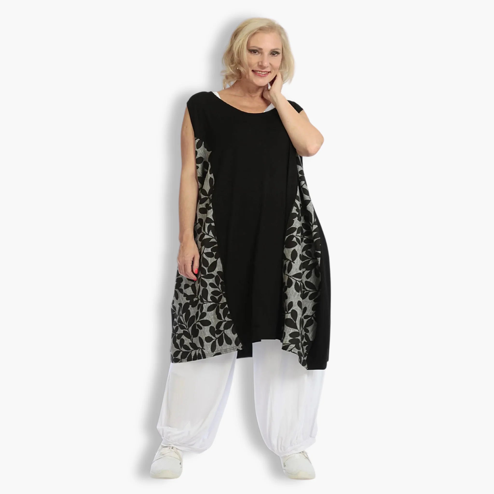 Jersey Tunika von AKH Fashion in gerader Form, 1094.06796, Schwarz-Grau mit Blumen-Muster