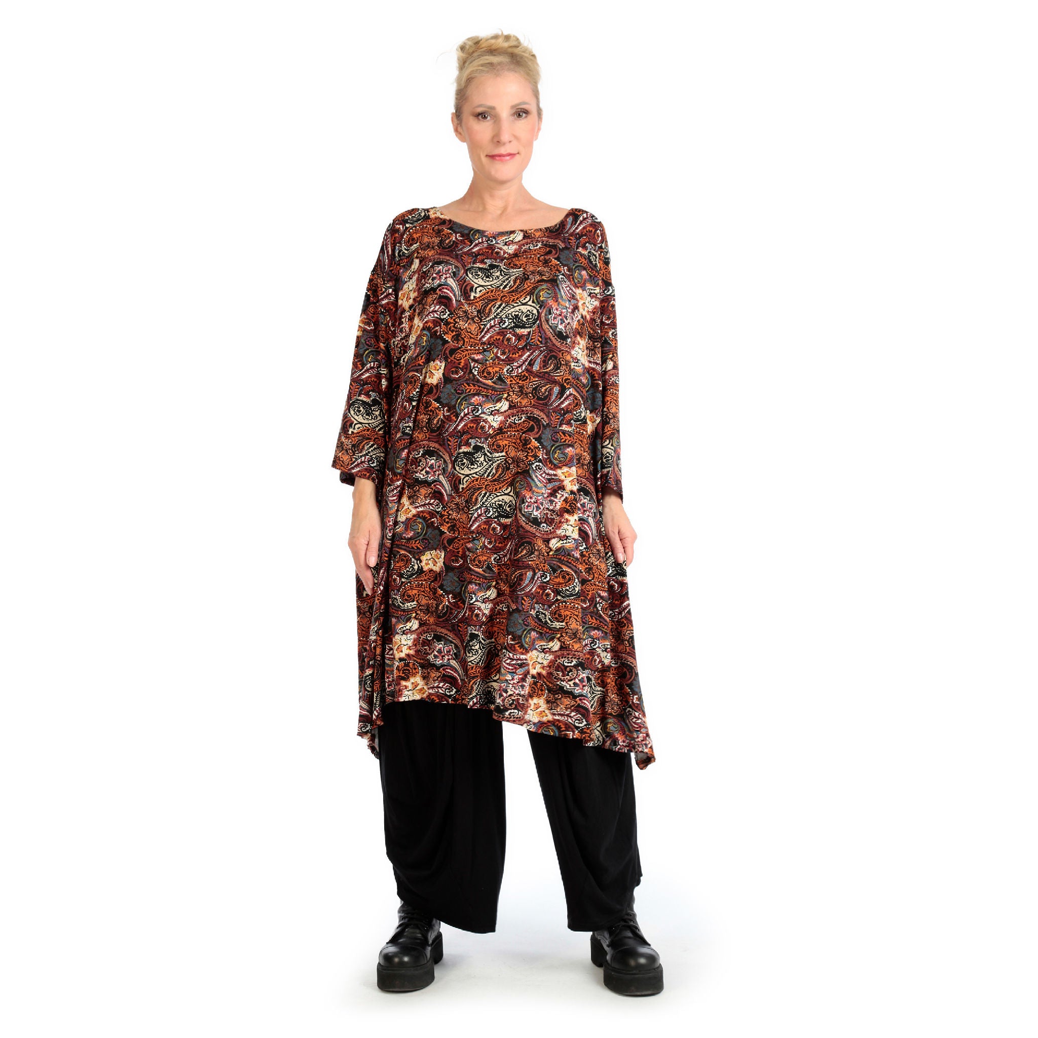  A-Form Bigshirt von AKH Fashion aus Viskose, 1122.02666, Rost, Paisley, Schick, Modern