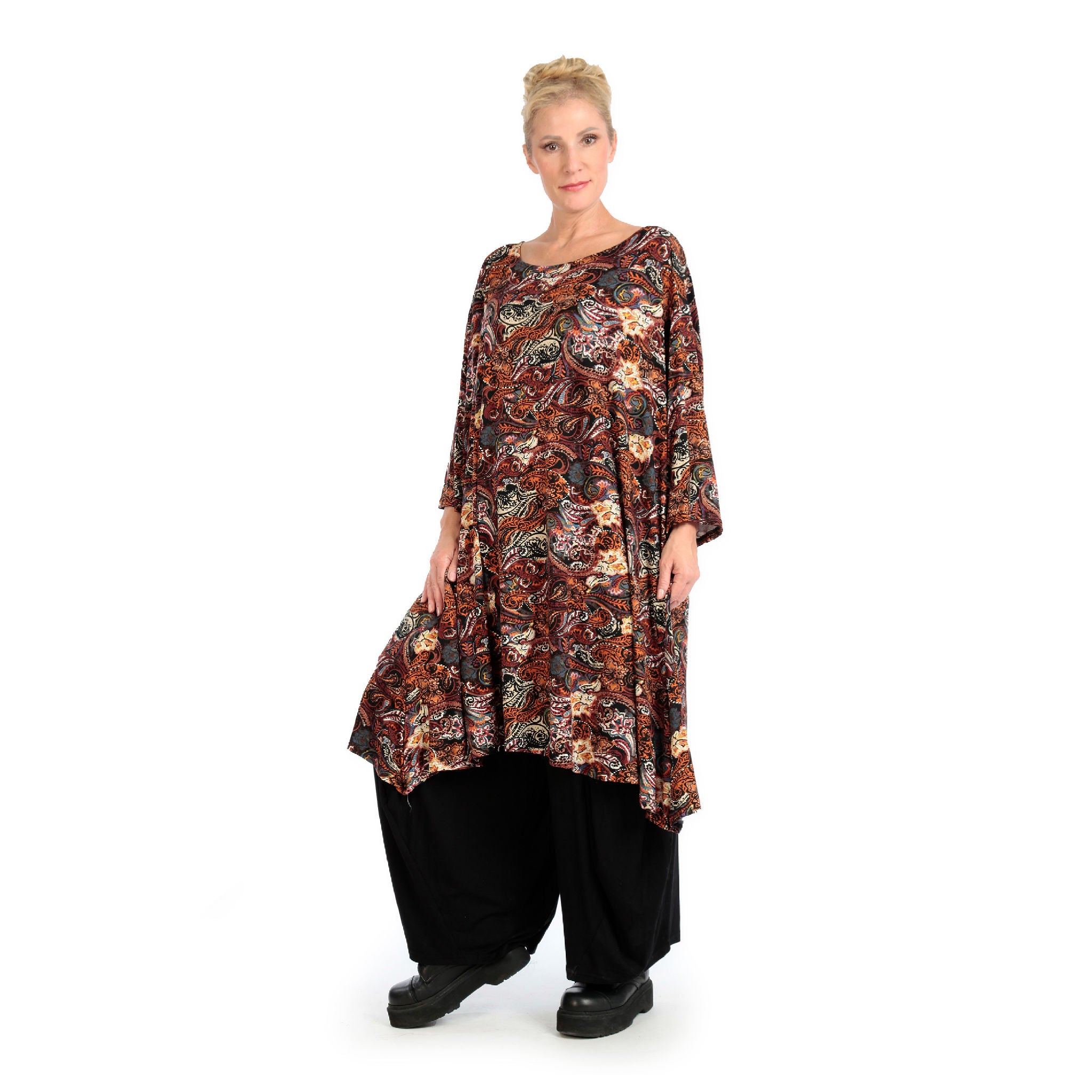  A-Form Bigshirt von AKH Fashion aus Viskose, 1122.02666, Rost, Paisley, Schick, Modern