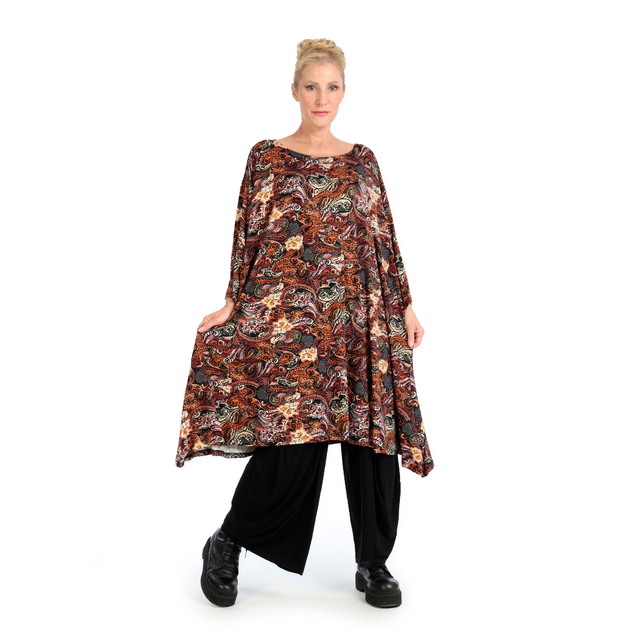  A-Form Bigshirt von AKH Fashion aus Viskose, 1122.02666, Rost, Paisley, Schick, Modern