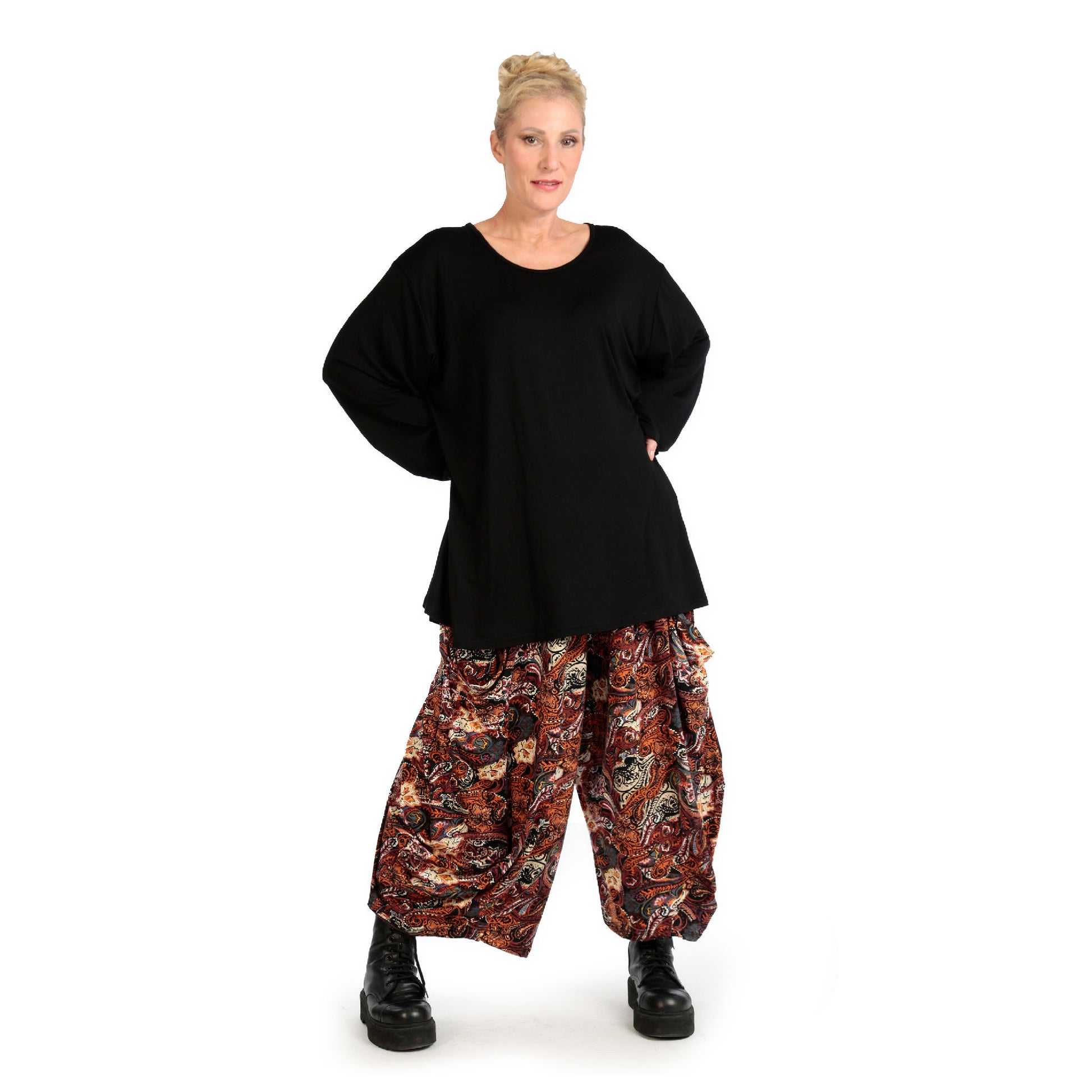  Bequeme Ballonhose in Rost mit Paisley-Muster aus softer Viskose für Plus Size Lagenlook