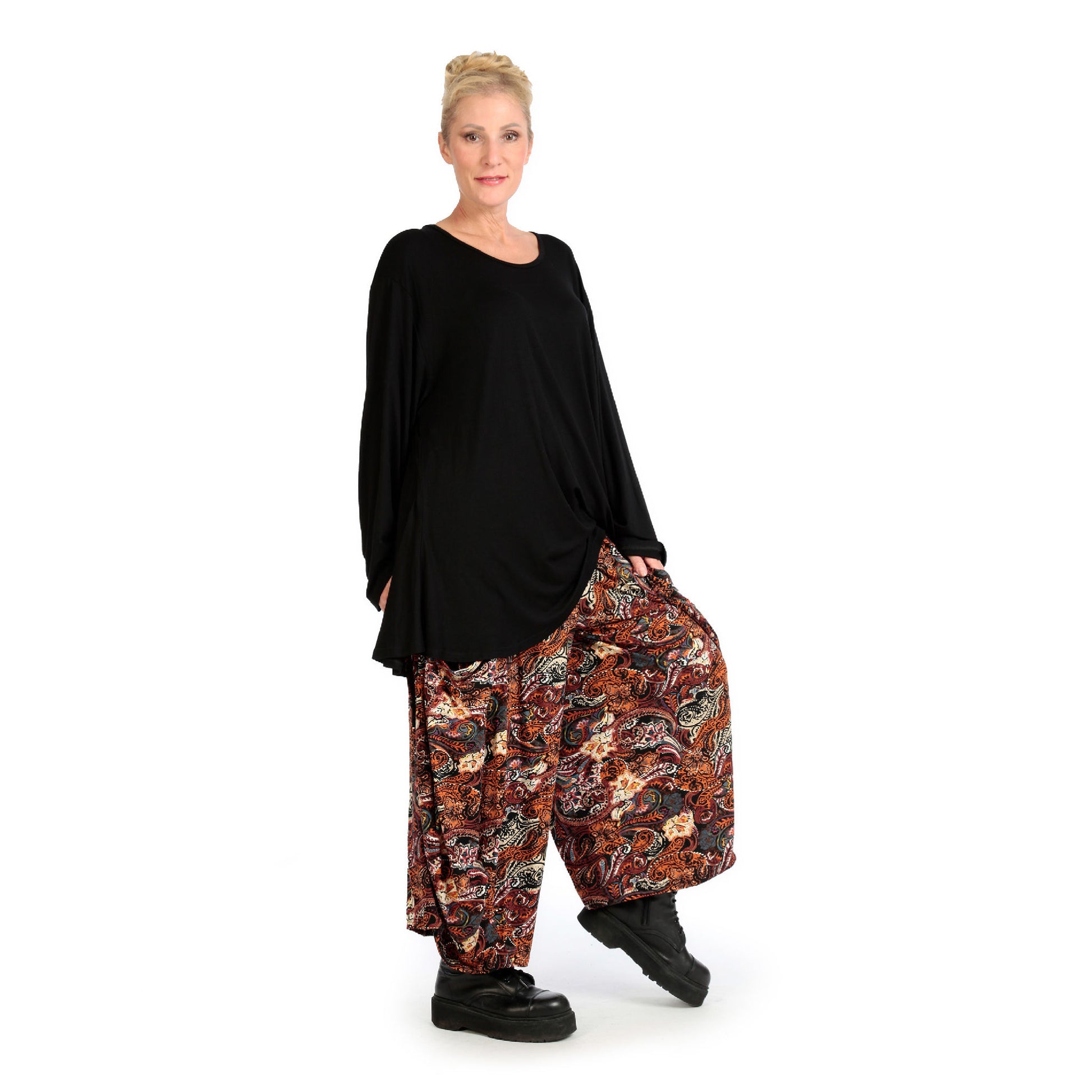  Bequeme Ballonhose in Rost mit Paisley-Muster aus softer Viskose für Plus Size Lagenlook