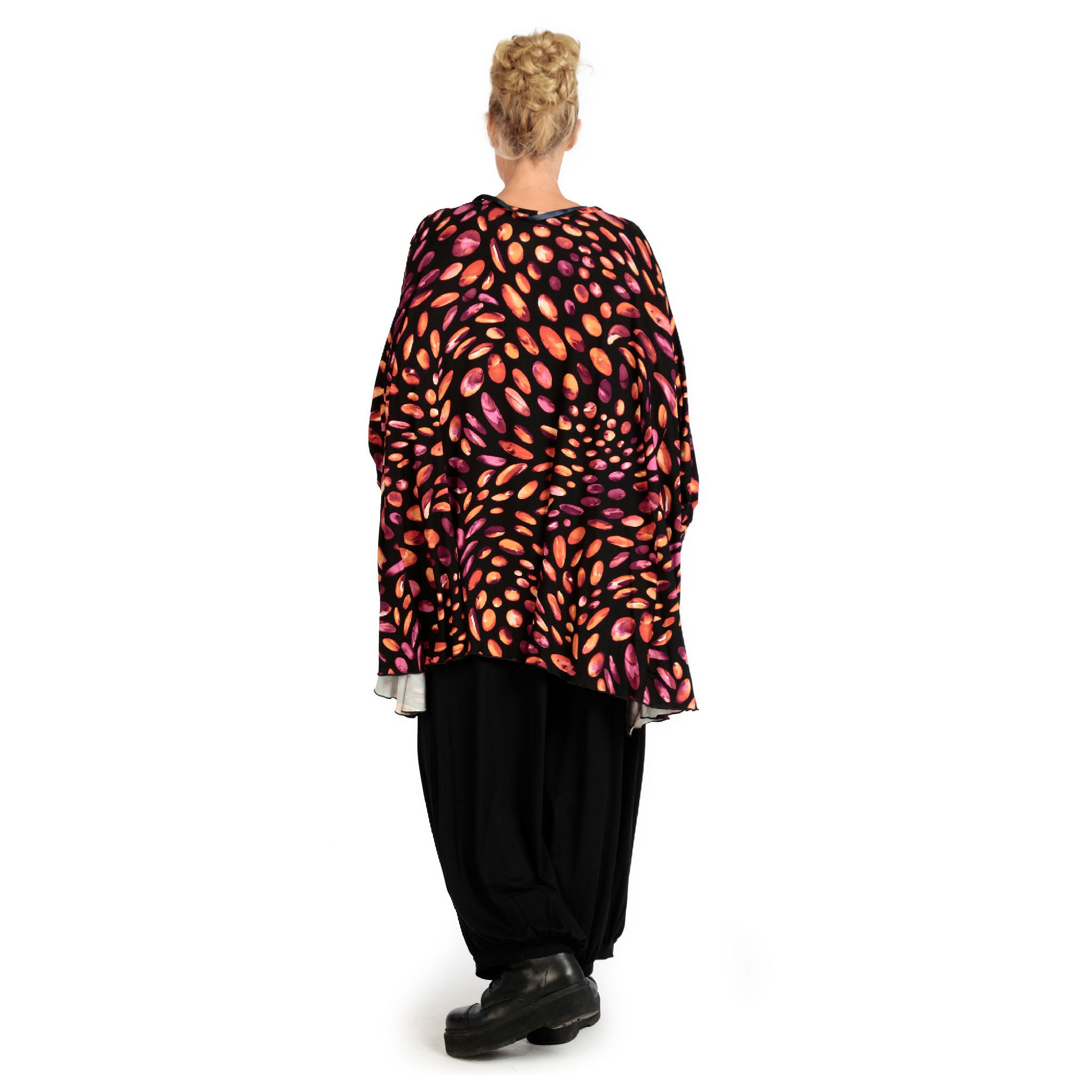  A-Form Bigshirt von AKH Fashion aus Viskose, 1124.00593, Schwarz-Rot-Fuchsia, Punkte, Schick