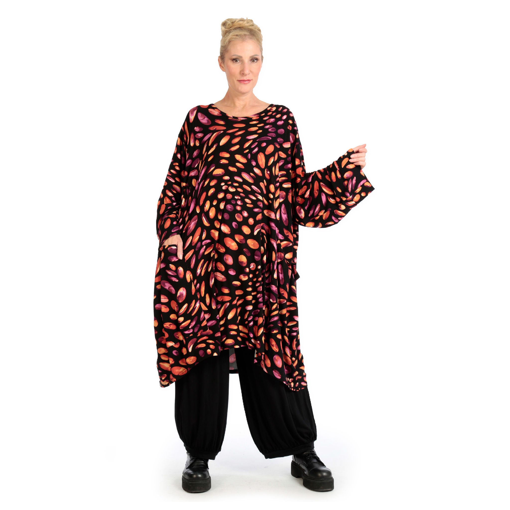  BallonBigshirt von AKH Fashion aus Viskose, 1124.06660, Schwarz-Rot-Fuchsia, Punkte, Schick