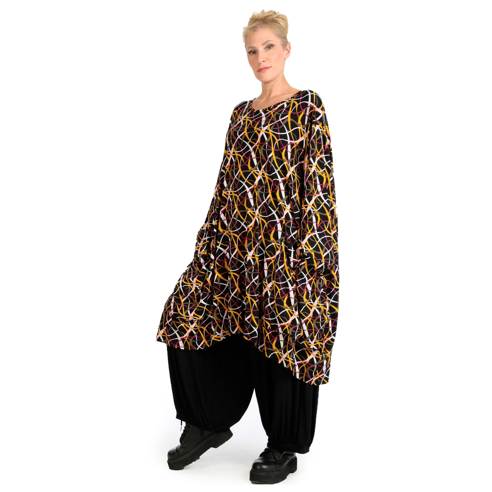  BallonBigshirt von AKH Fashion aus Viskose, 1127.06660, Schwarz-Gelb-Weiß, Pinselstrich