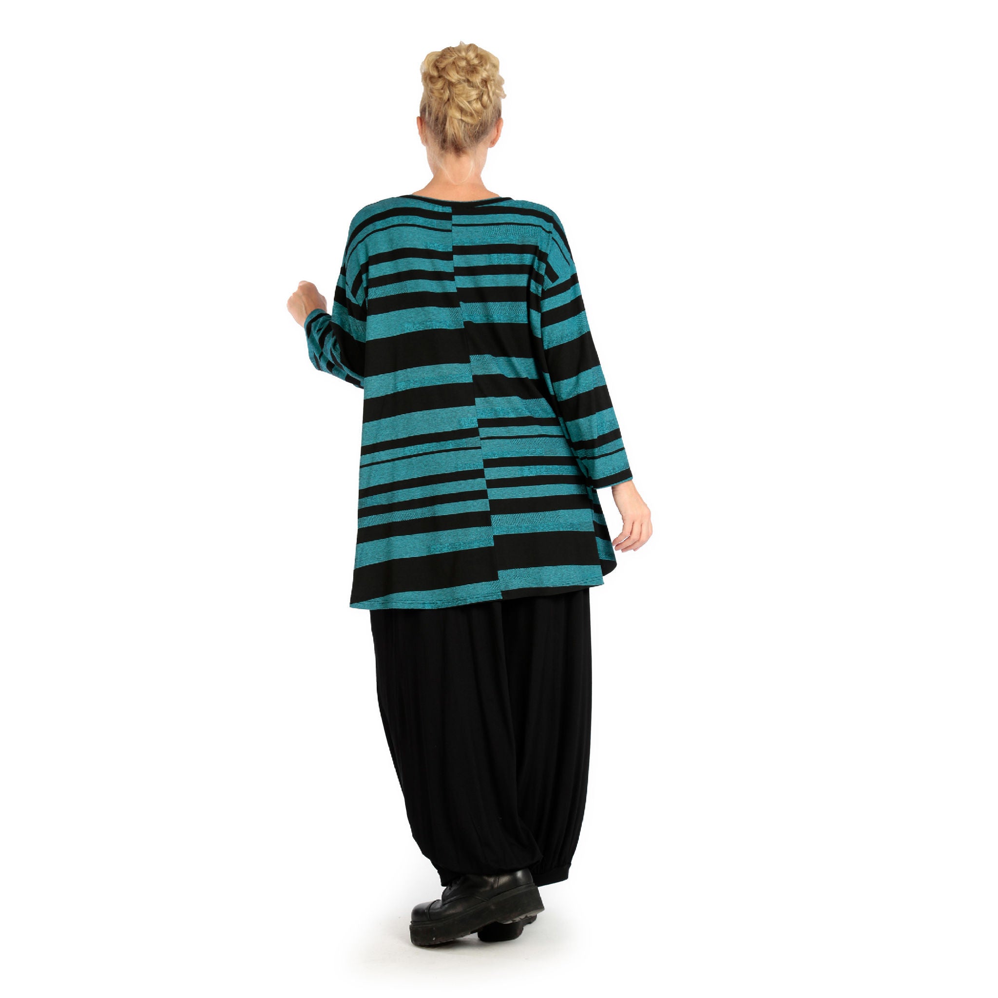  AKH Fashion Shirt in Glocken-Form, aus Viskose, 1128.01892, Blau-Schwarz, Blockstreifen