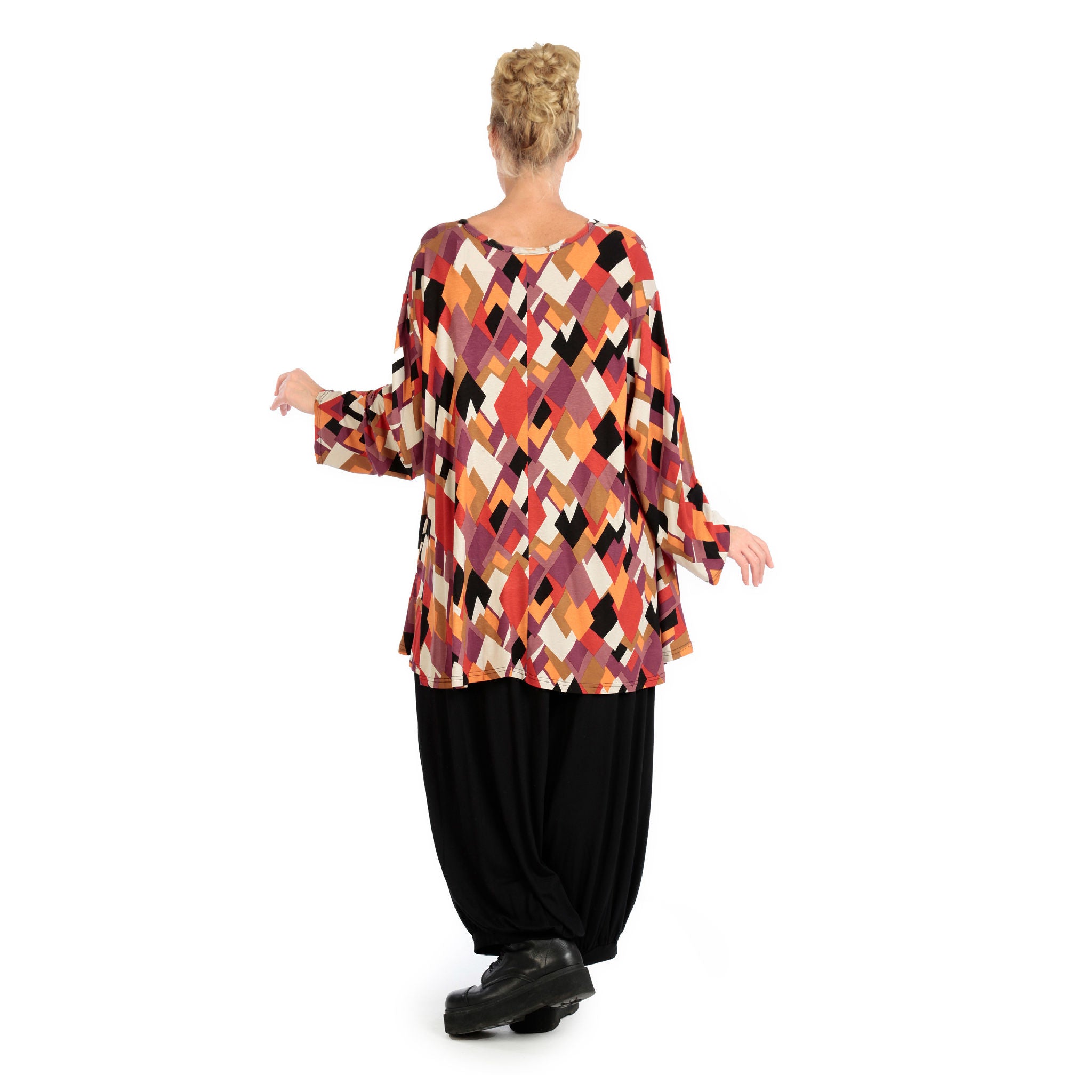  AKH Fashion Shirt in Glocken-Form, aus Viskose, 1131.01892, Schwarz-Flieder-Orange, Raute