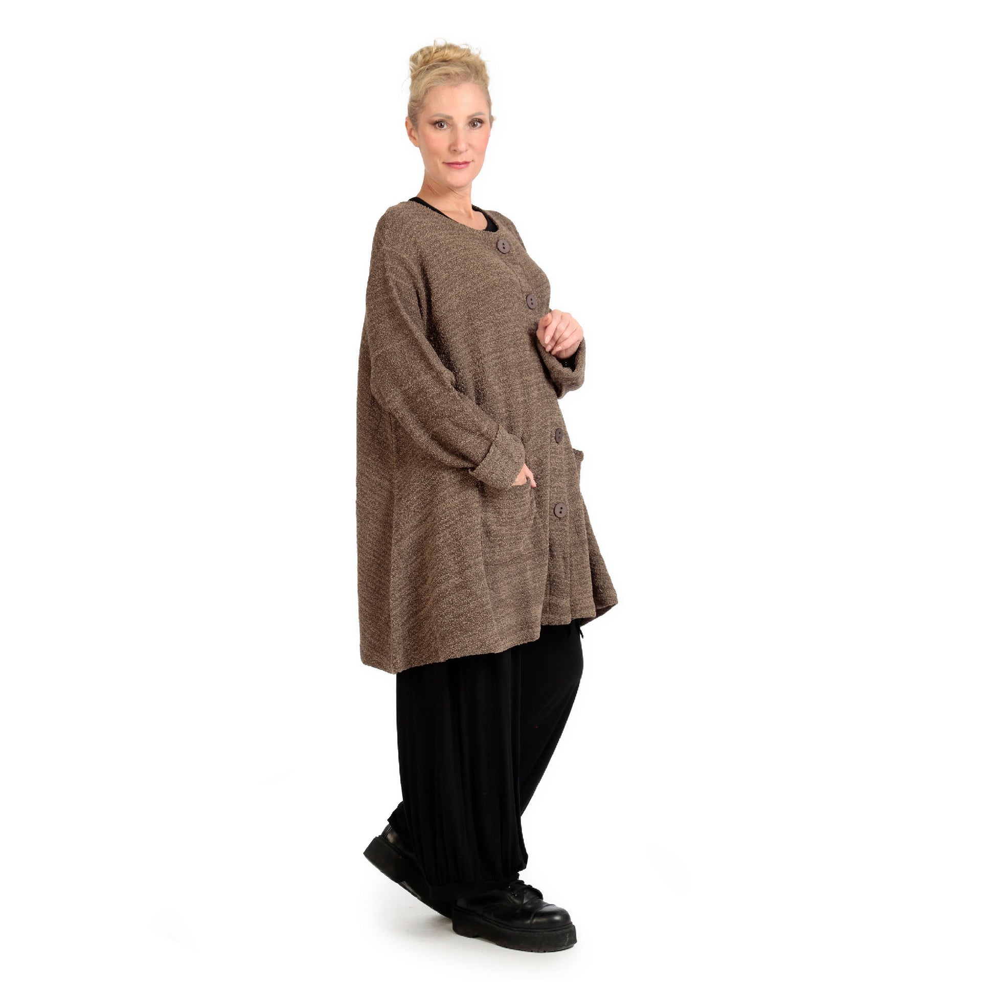  Lässige A-Form Jacke in unifarbenem Cognac für kalte Tage, warm und bequem im Oversize-Look