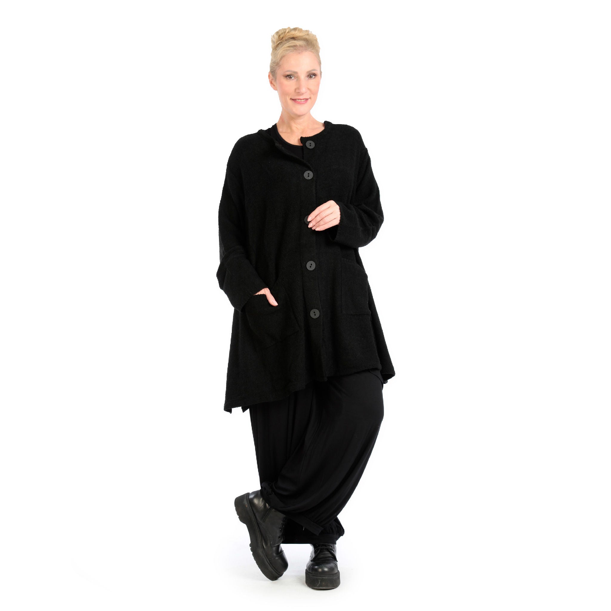  A-Form Jacke von AKH Fashion aus Materialmix, 1133.01382, Schwarz, Schick, Modern, Bequem