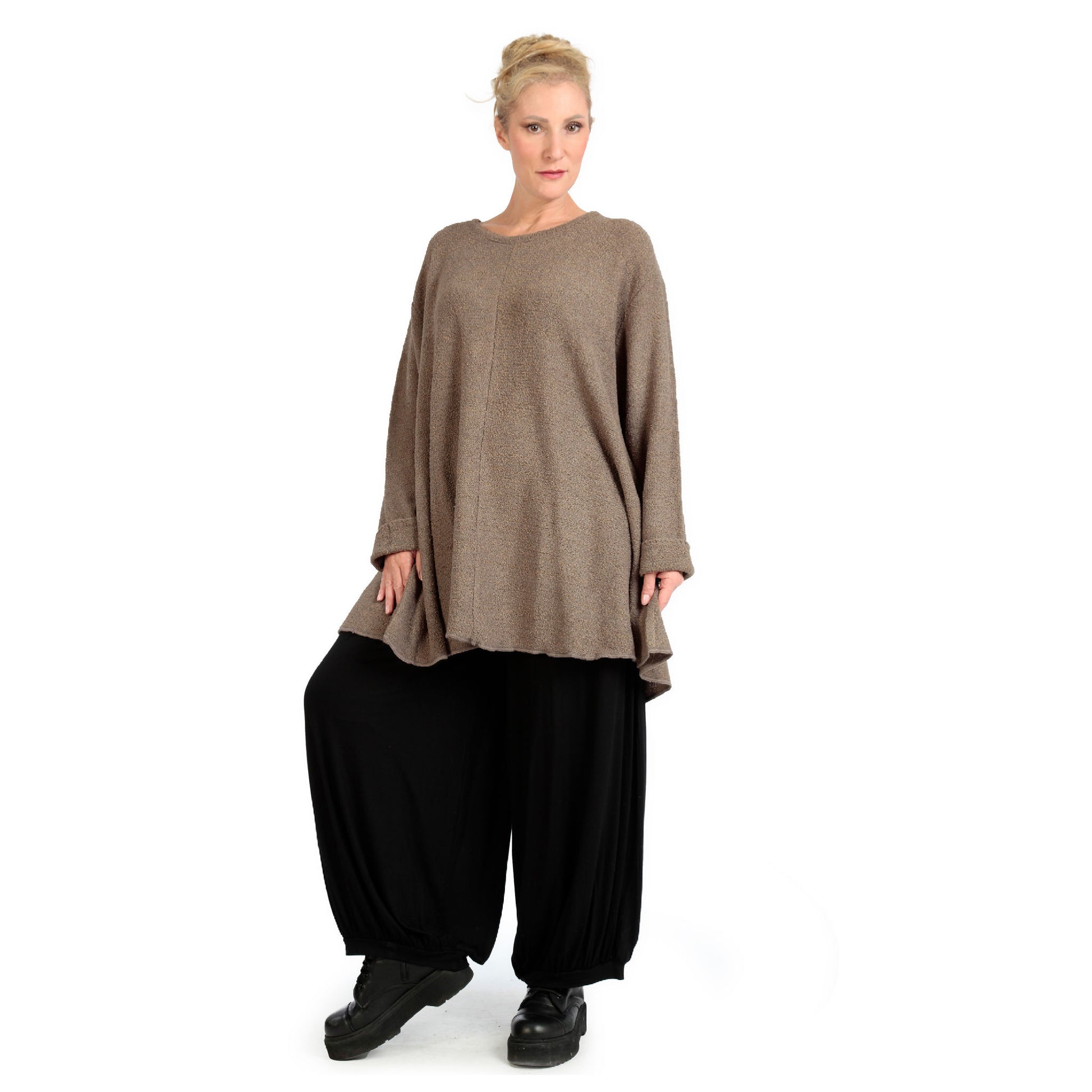  Shirt von AKH Fashion aus Materialmix in Glocken-Form, 1133.01892, Cognac, Schick, Modern