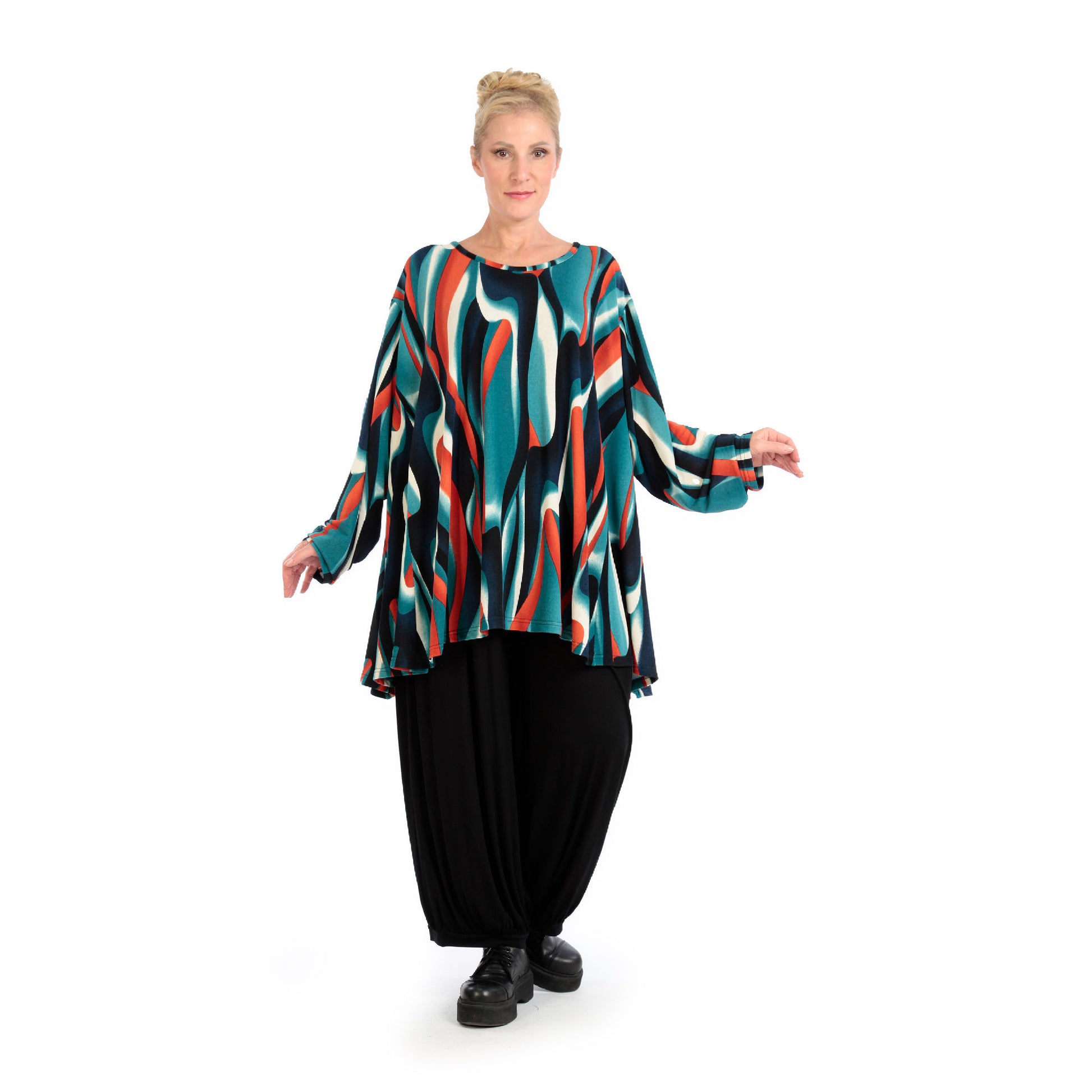  A-Form Shirt mit hochwertigem Feinstrick in Wellenmuster – ideal für Lagenlooks und Plus Size Fashion