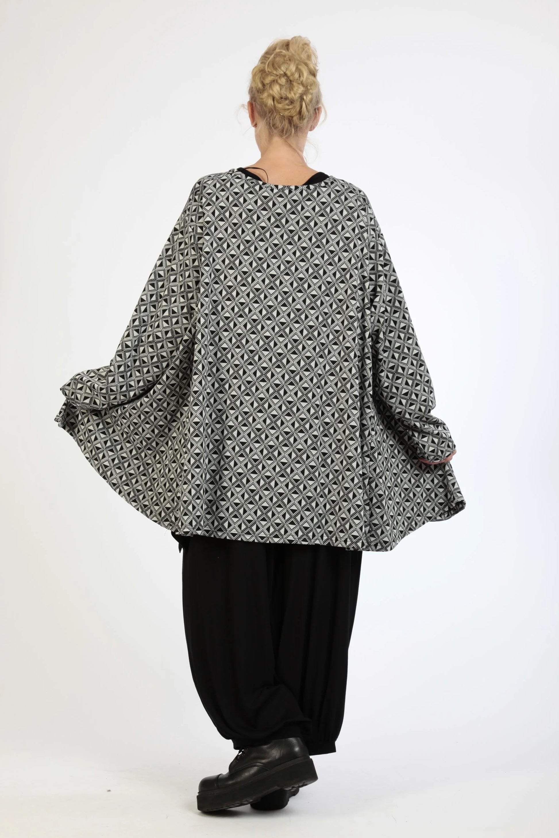  Modisches A-Form Shirt mit Argyle-Print in Grau-Schwarz für Plus Size und lässige Looks