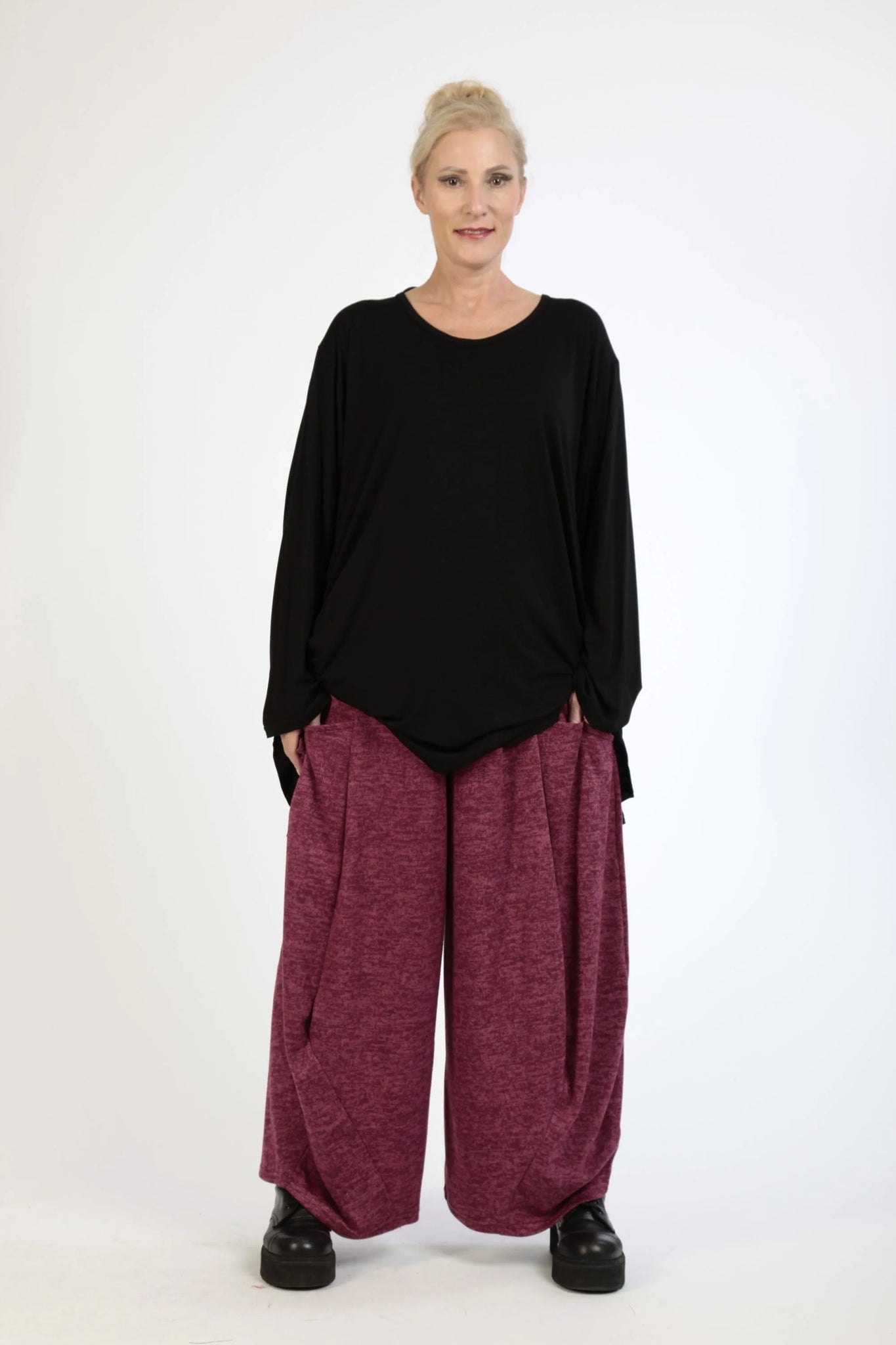  Stylische Ballonhose in Fuchsia mit meliertem Muster für komfortable Herbst- und Wintermode