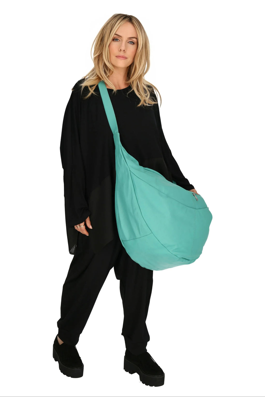  Ballon Tasche von AKH Fashion aus Leder, 1180.DJ004, Türkis, Schick, Modern, Bequem