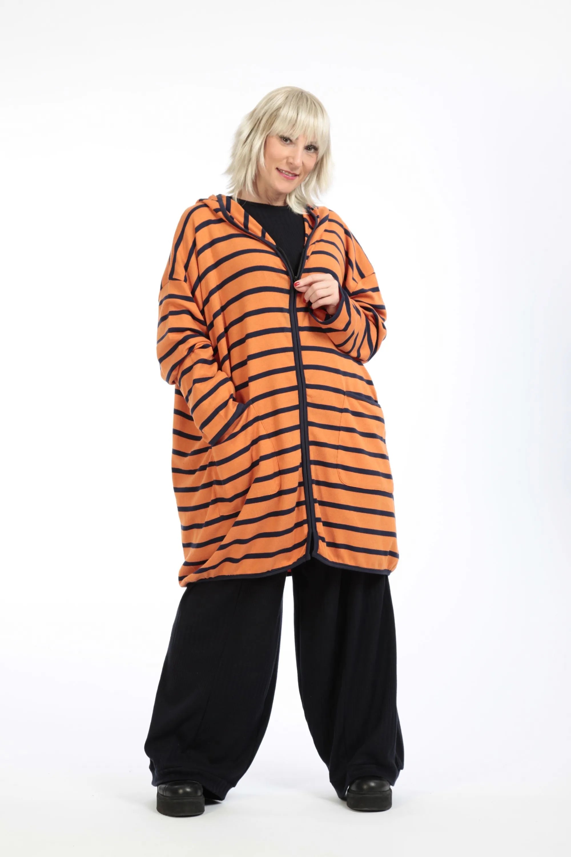  AKH Fashion Jacke in gerader Form, aus Materialmix, 1190.07598, Orange-Blau, Streifen
