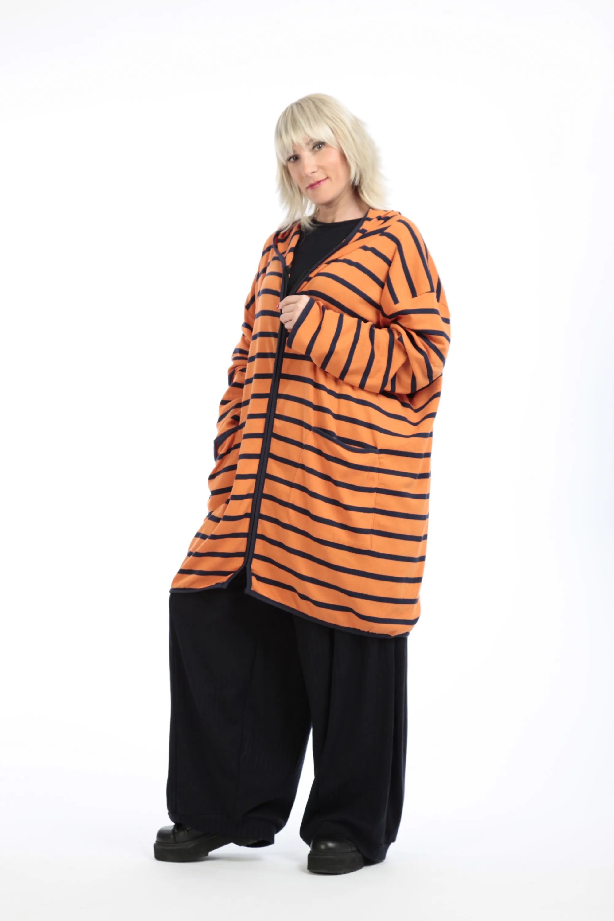  AKH Fashion Jacke in gerader Form, aus Materialmix, 1190.07598, Orange-Blau, Streifen