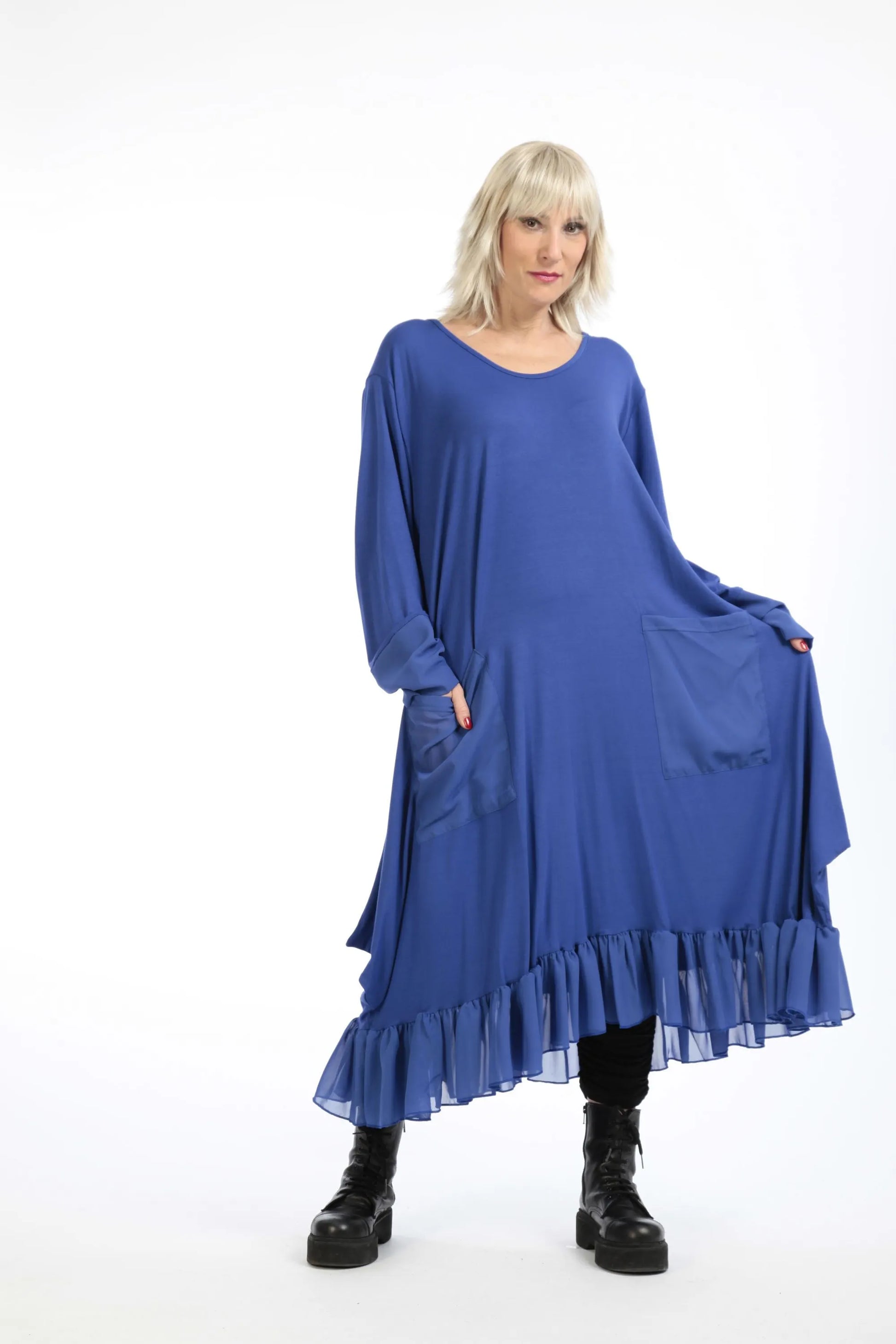  A-Form Kleid in sanftem Blau mit Chiffon-Detail für lässigen Lagenlook in Plus Size