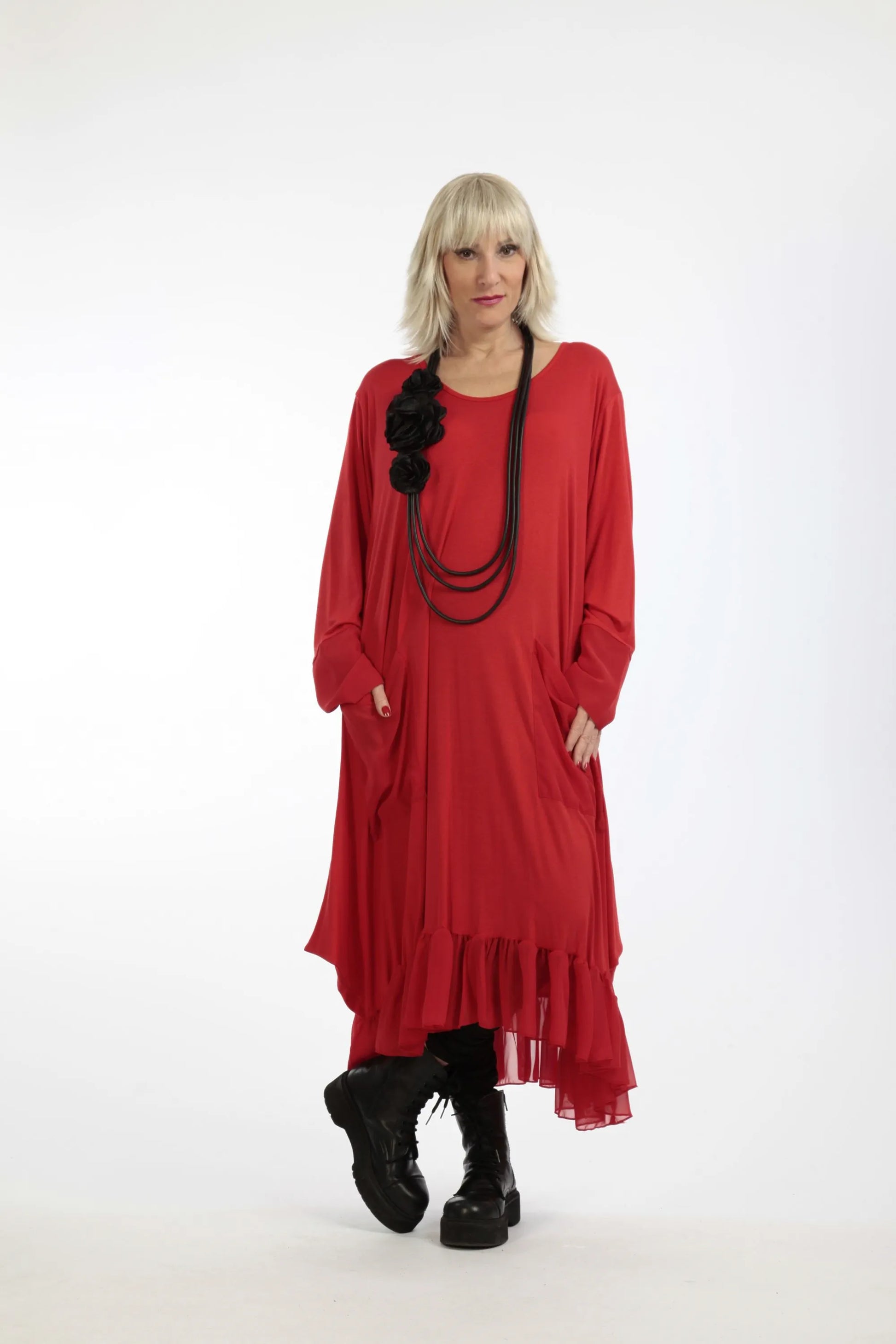  A-Form Kleid von AKH Fashion aus Viskose, 1197.05909, Rot, Unifarben, Ausgefallen, Modern