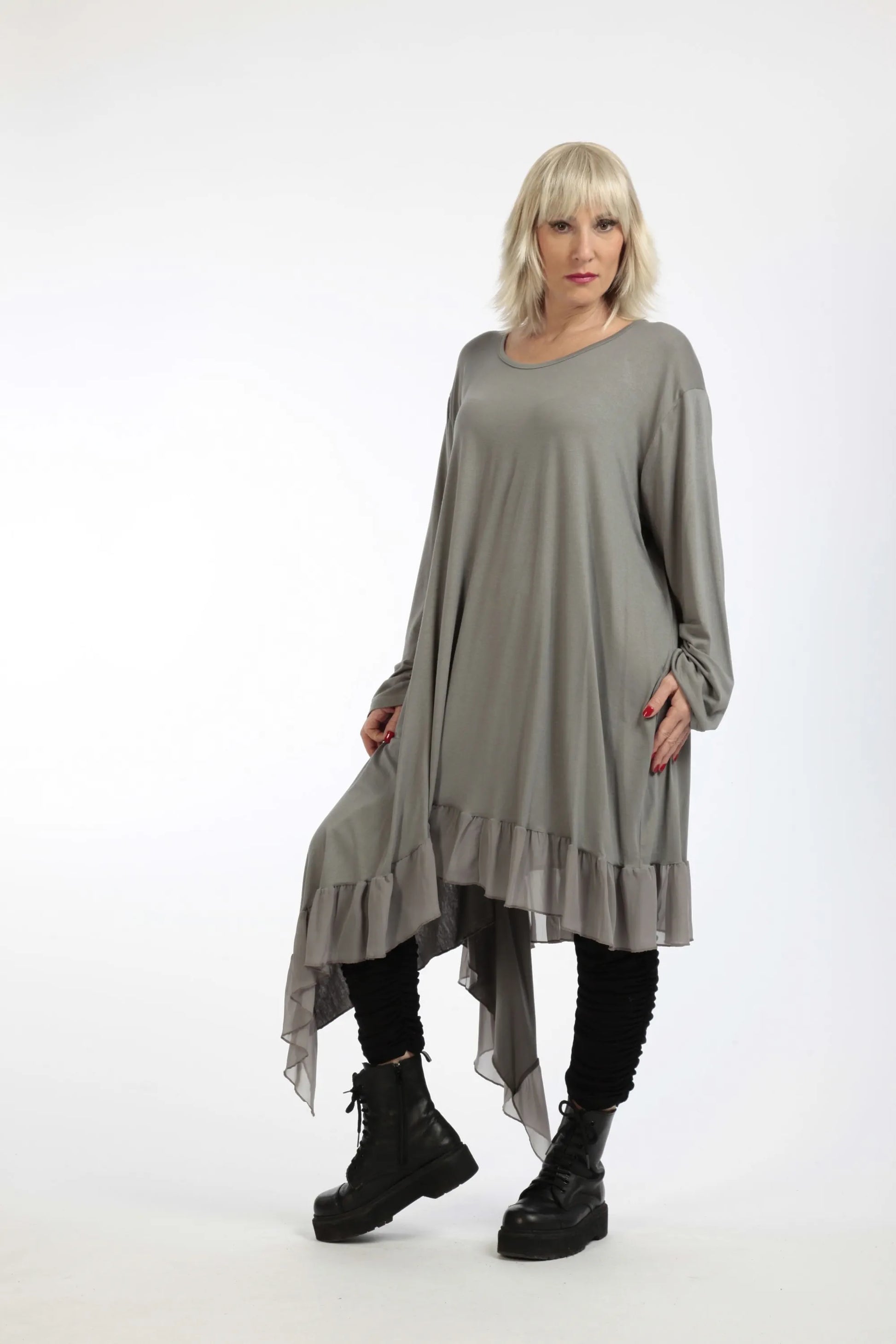  Kleid von AKH Fashion aus Viskose in asymmetrischer Form, 1197.06875, Grau, Ausgefallen