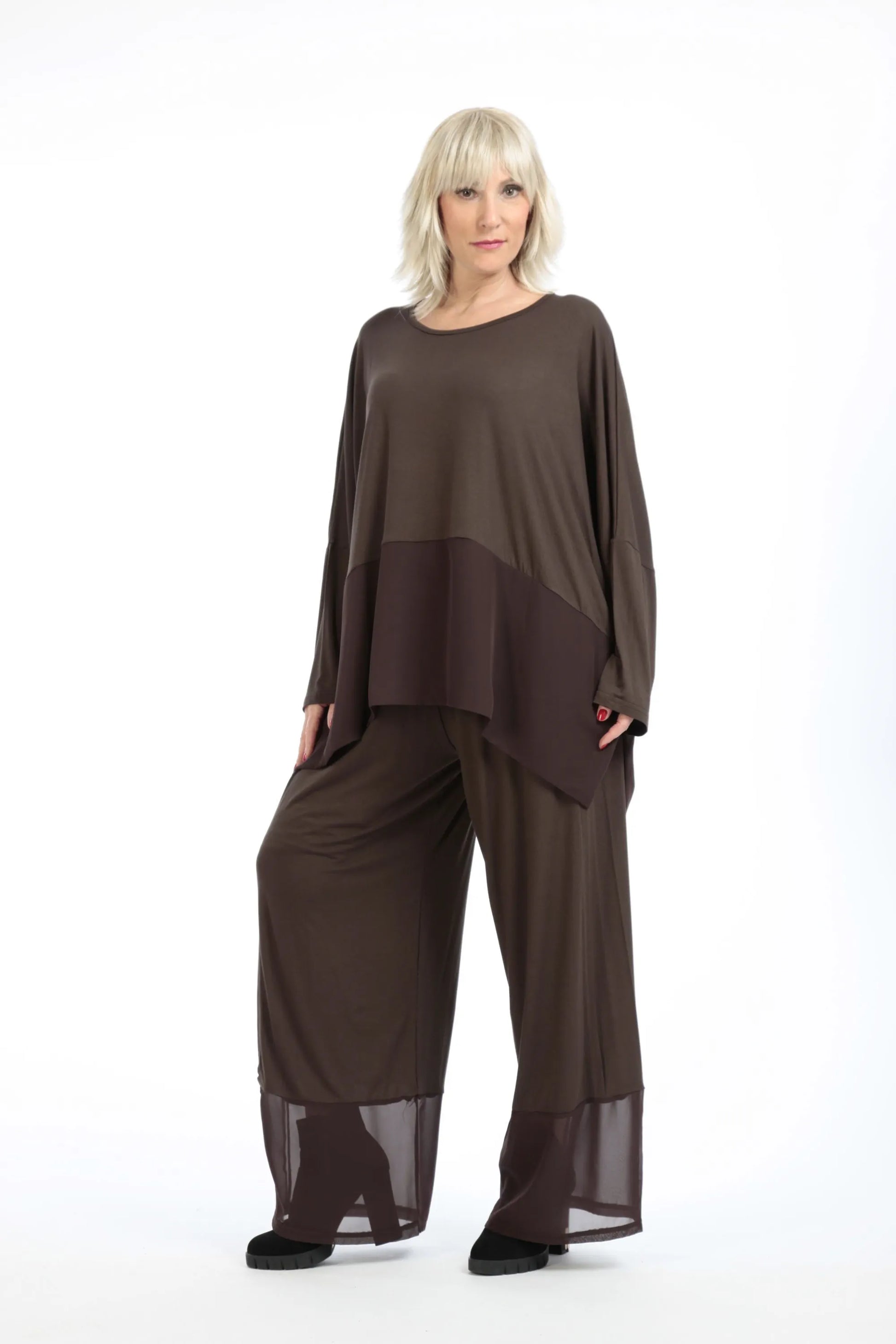  Stylische Hose mit elastischem Bund und Chiffon-Besatz für lässigen Herbst-/Winter-Look in Plus Size