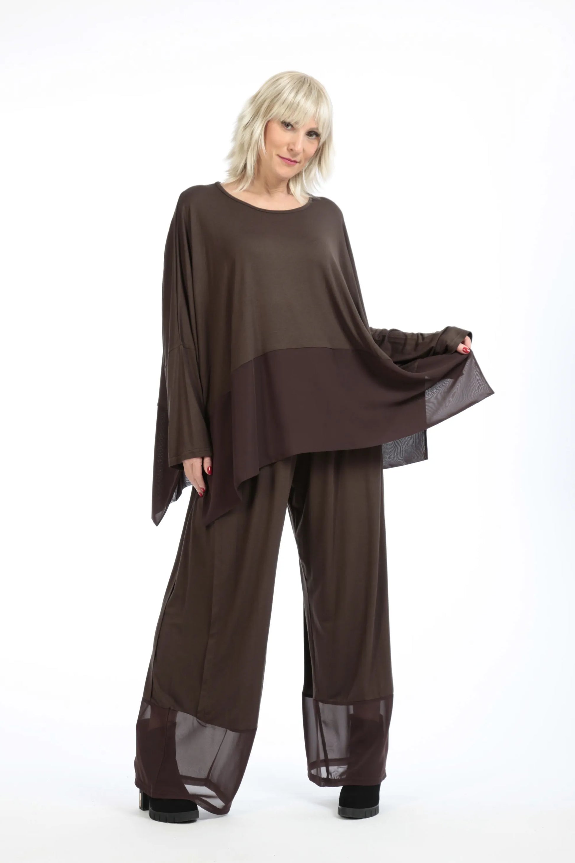  Stylische Hose mit elastischem Bund und Chiffon-Besatz für lässigen Herbst-/Winter-Look in Plus Size