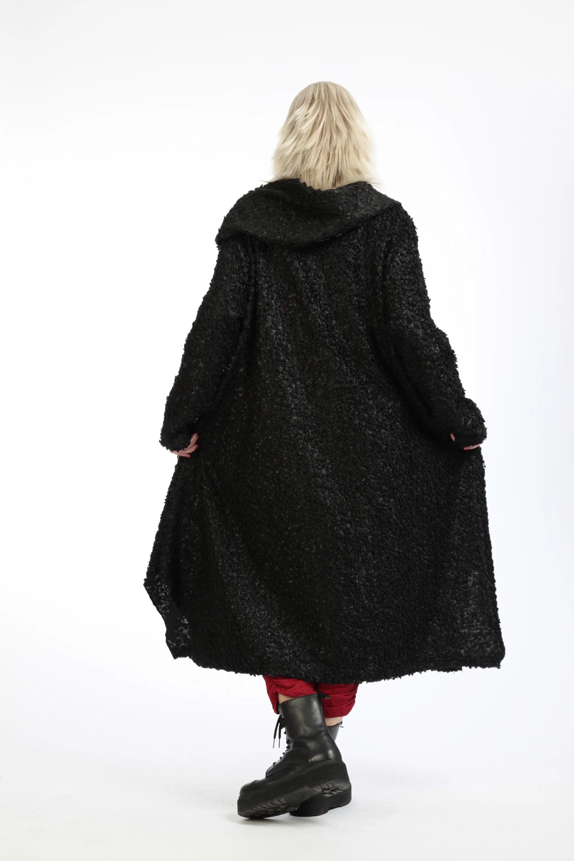  Elegantes A-Form Kleid in Schwarz mit flauschigem Teddy Boucle für Herbst/Wintertage