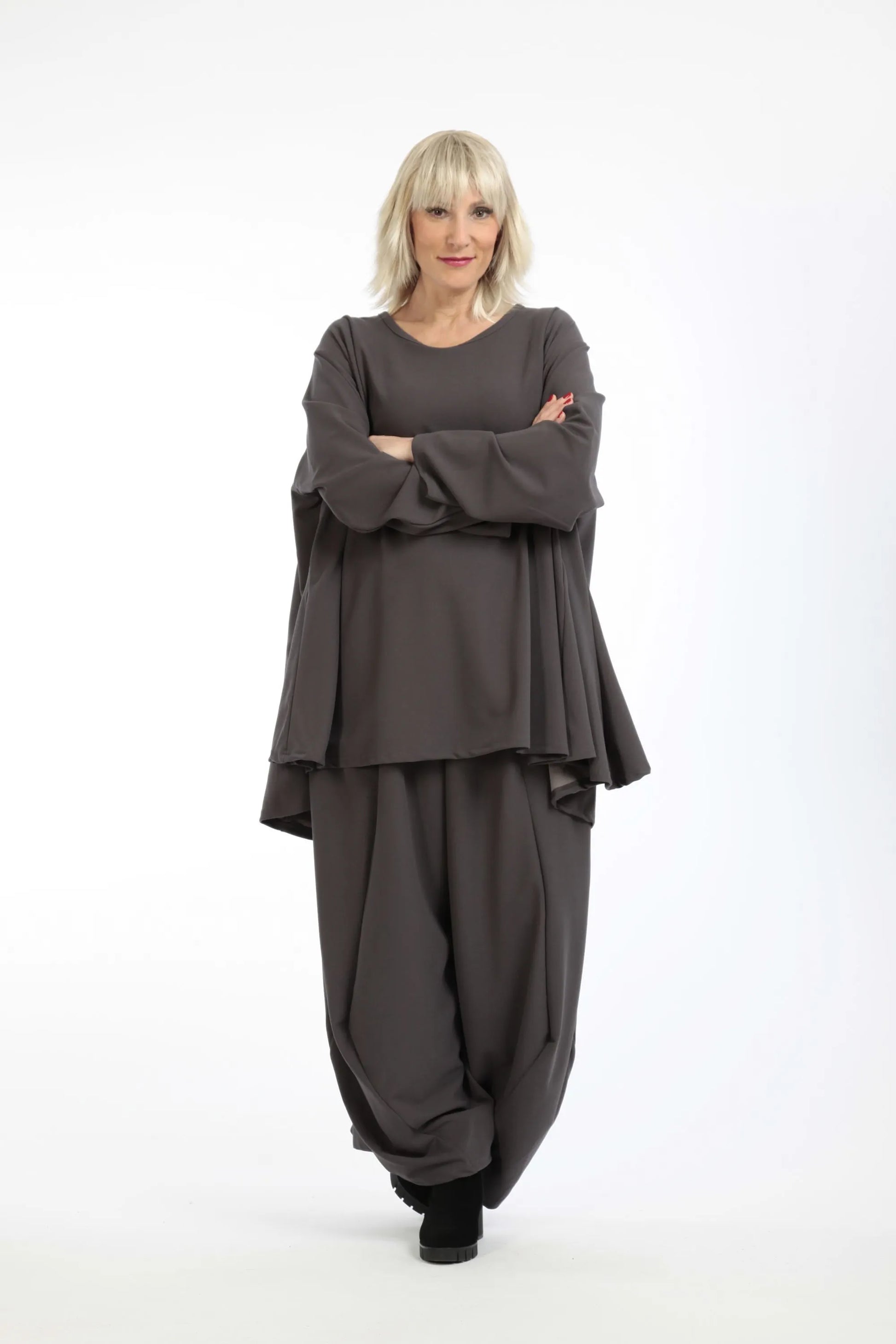  A-Form Bigshirt von AKH Fashion aus Materialmix, 1202.00593, Grau, Unifarben, Schick, Modern