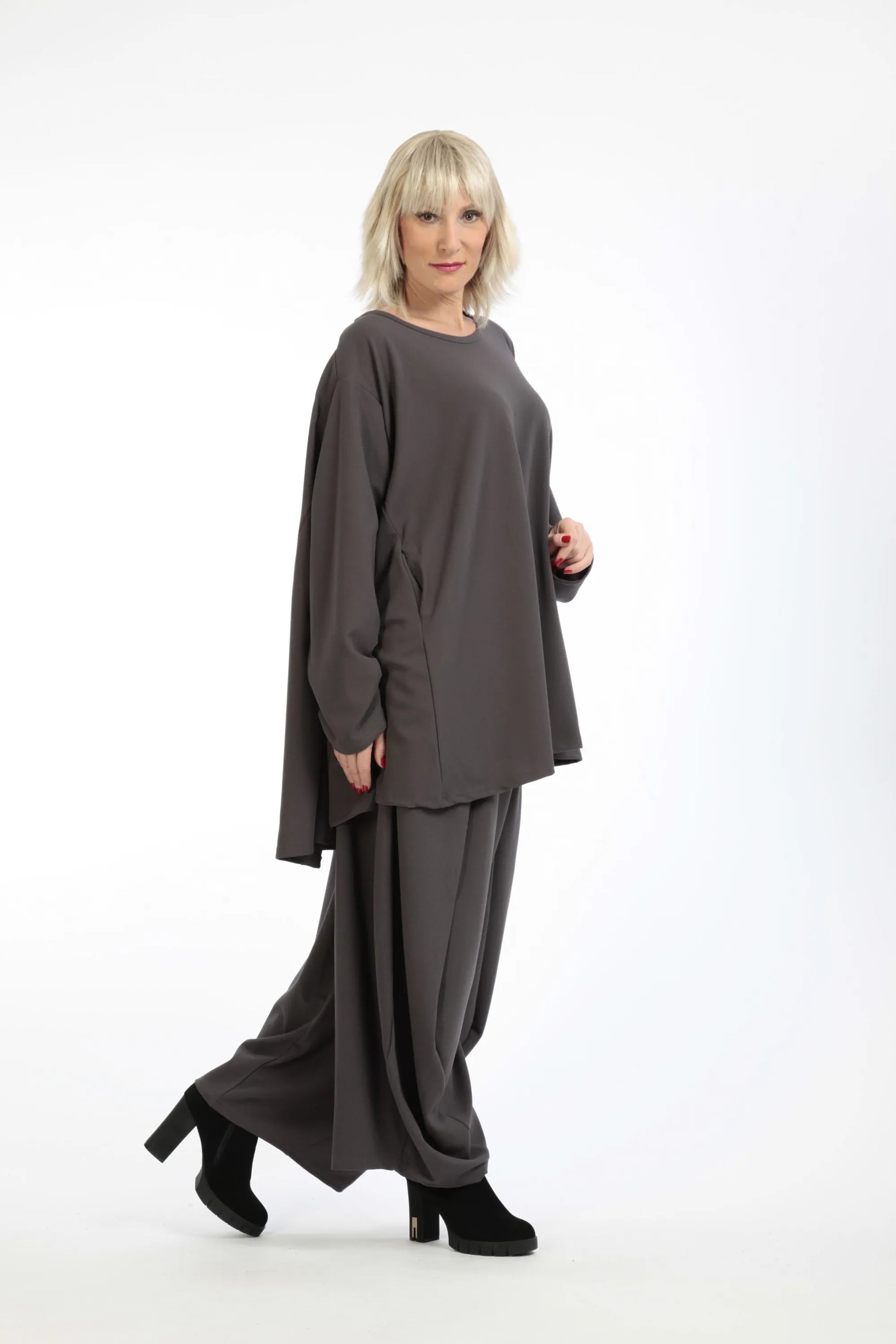  A-Form Bigshirt von AKH Fashion aus Materialmix, 1202.00593, Grau, Unifarben, Schick, Modern