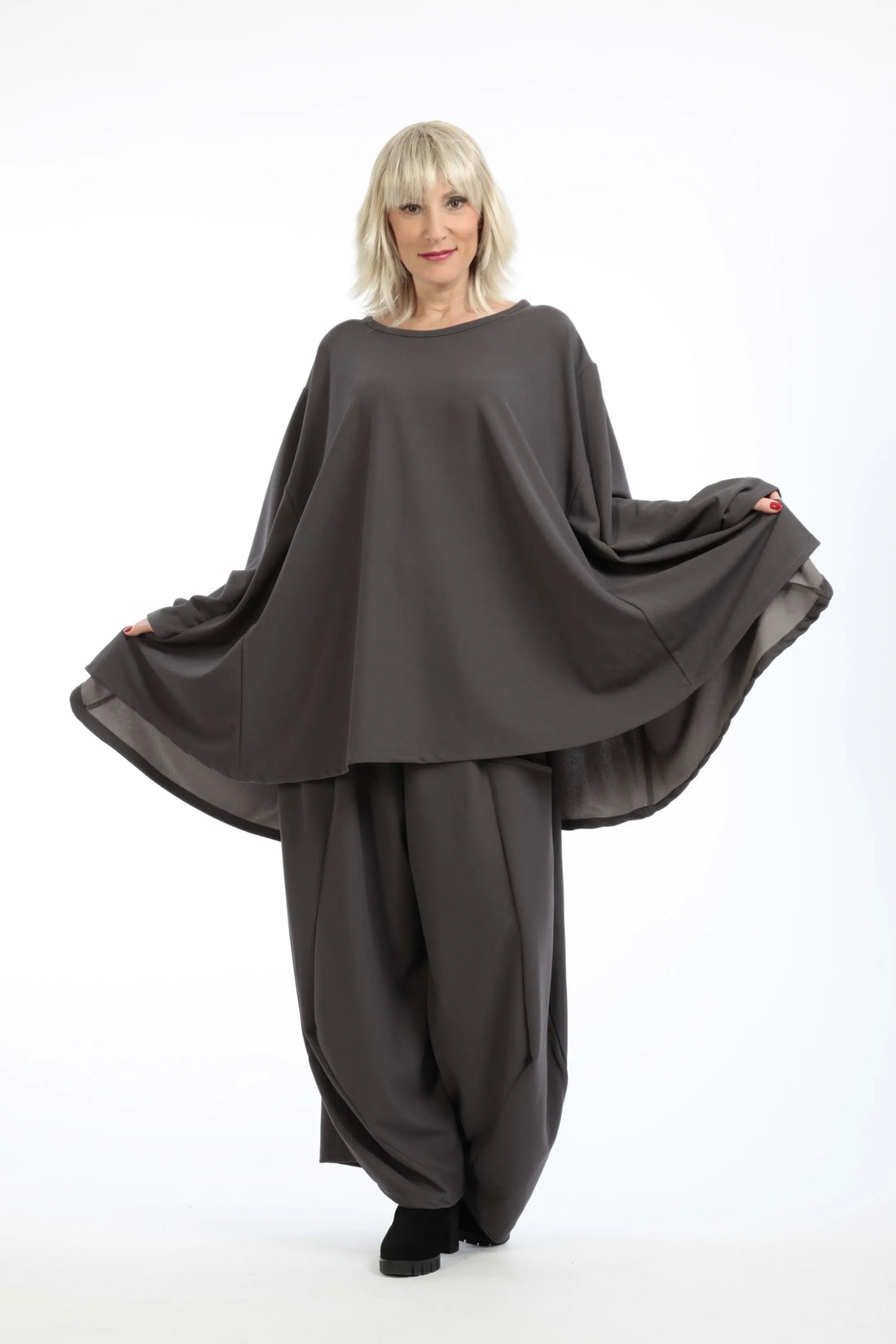  A-Form Bigshirt von AKH Fashion aus Materialmix, 1202.00593, Grau, Unifarben, Schick, Modern