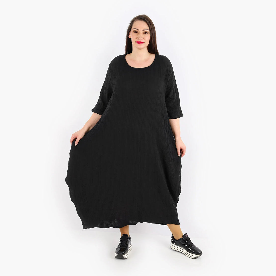  Ballonkleid von AKH Fashion aus Baumwolle, 1310.01926, Schwarz, Unifarben, Schick, Modern