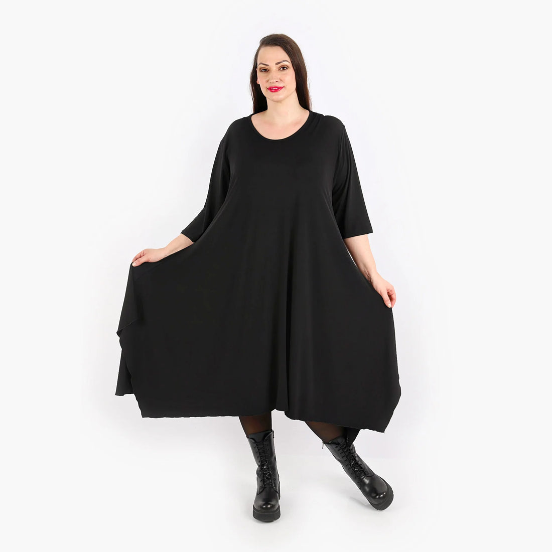  A-Form Kleid von AKH Fashion aus Materialmix, 1313.5927A, Schwarz, Unifarben, Ausgefallen