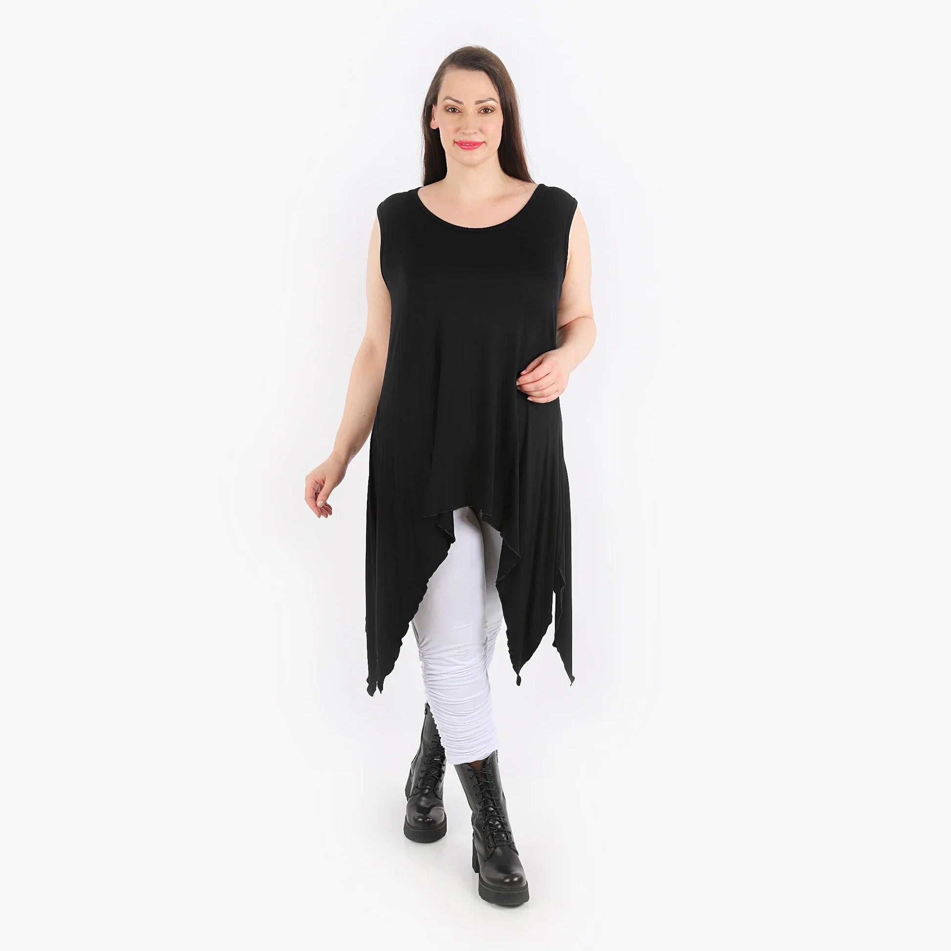  Zipfel Top von AKH Fashion aus Viskose, 1312.01975, Schwarz, Unifarben, Schick, Modern