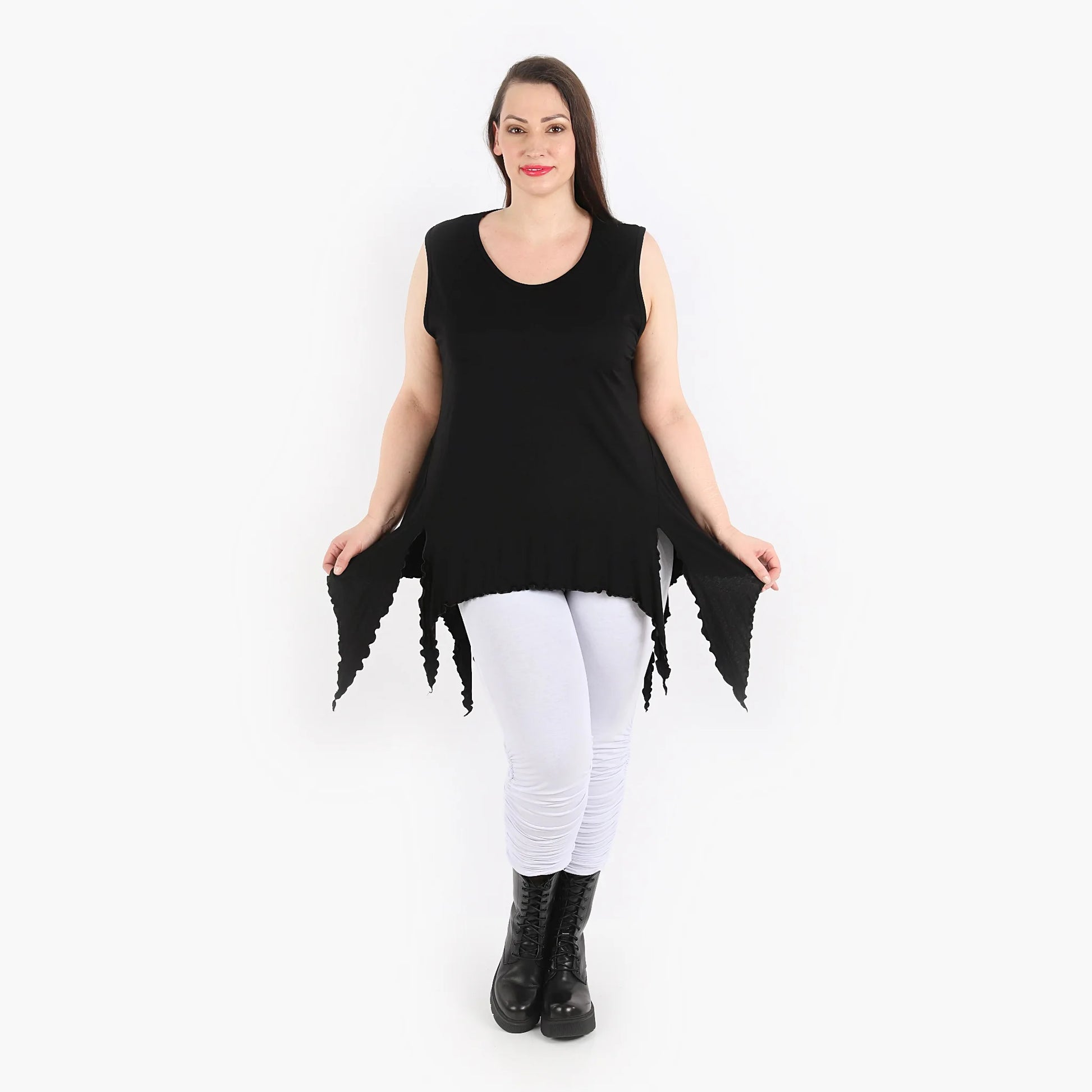  Zipfel Top von AKH Fashion aus Viskose, 1312.04130, Schwarz, Unifarben, Schick, Modern