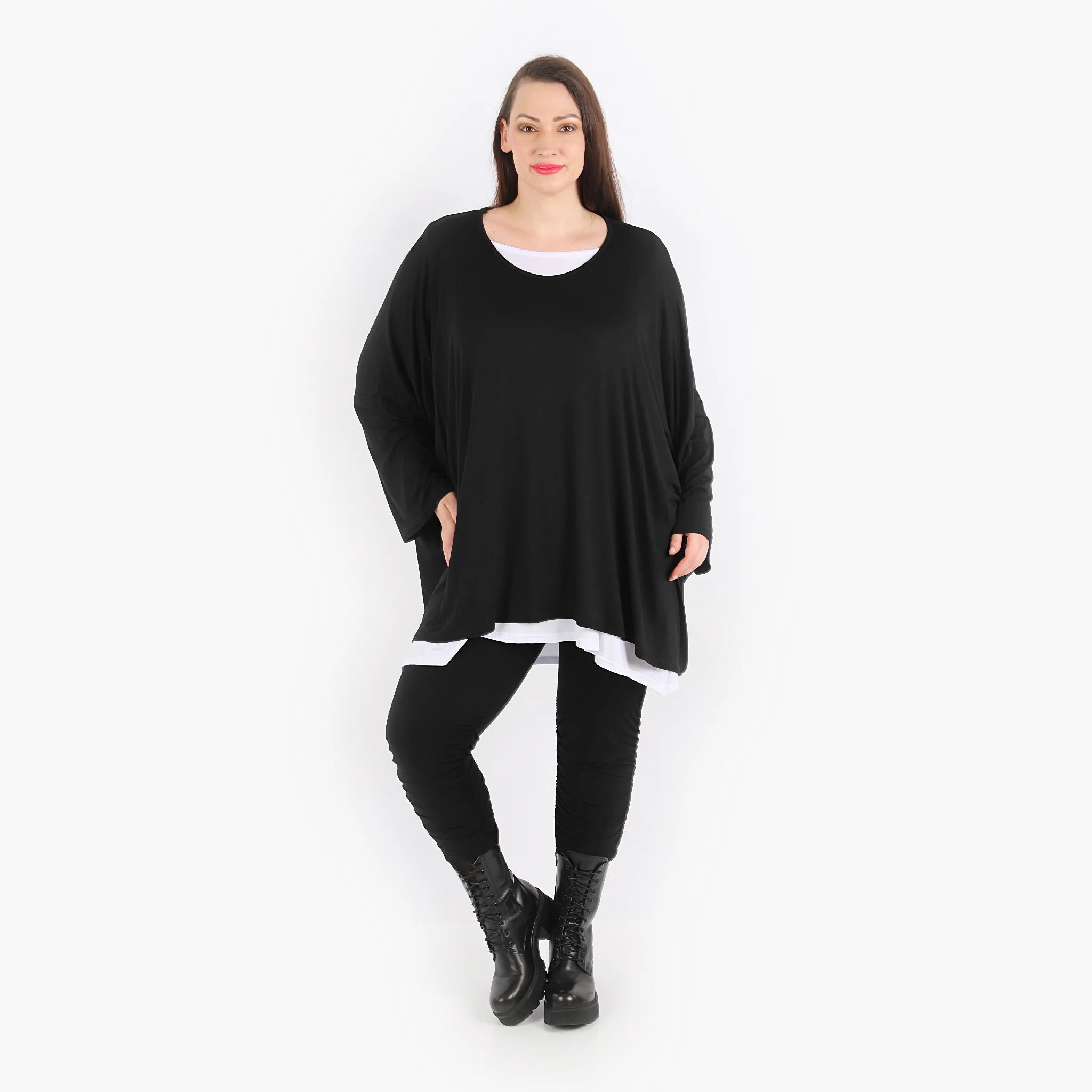  AKH Fashion Bigshirt in kastiger Form, aus Viskose, 1312.6048L, Schwarz, Schick, Modern