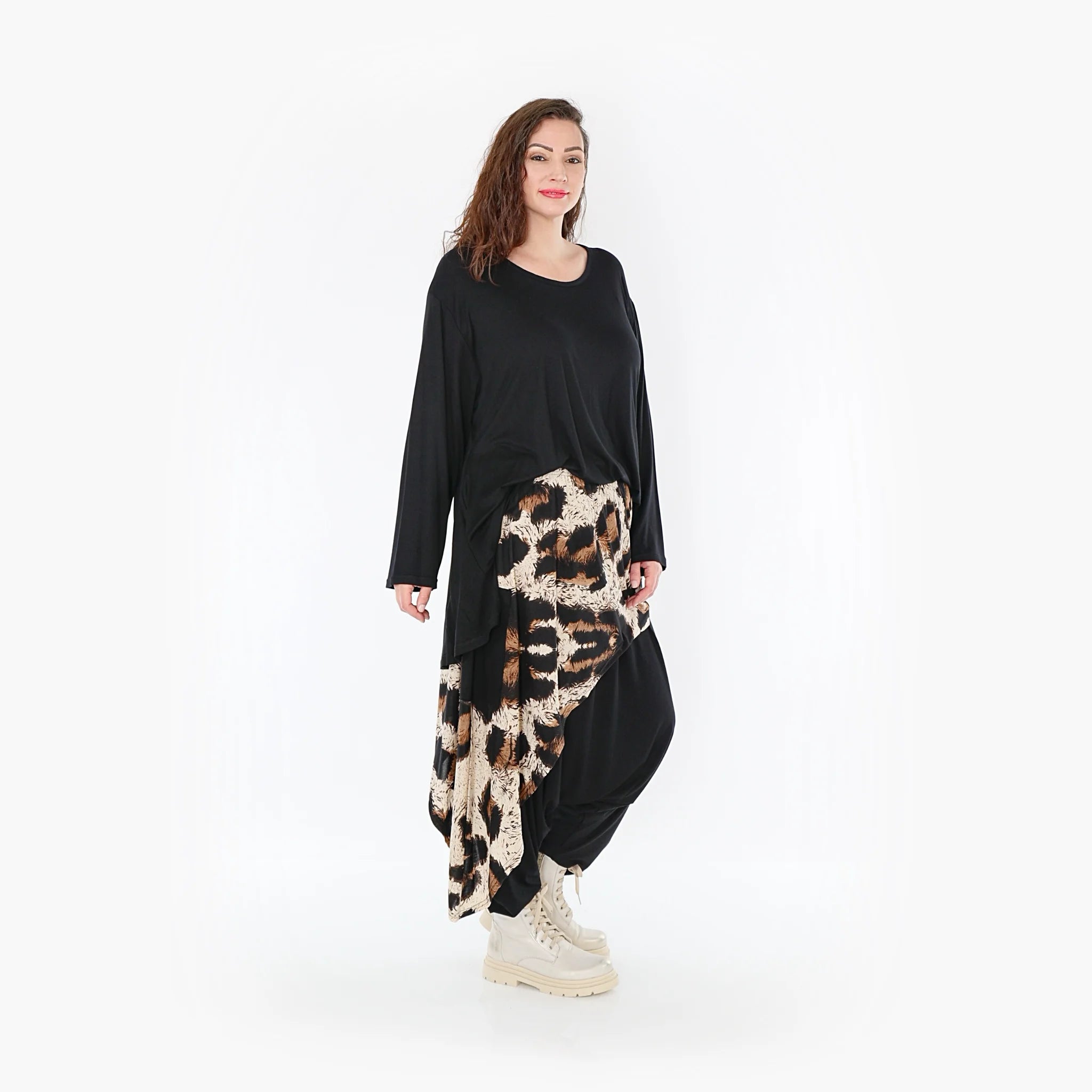  Haremshose von AKH Fashion aus Viskose, 1369.06992, Beige-Schwarz-Braun, Leopard, Schick