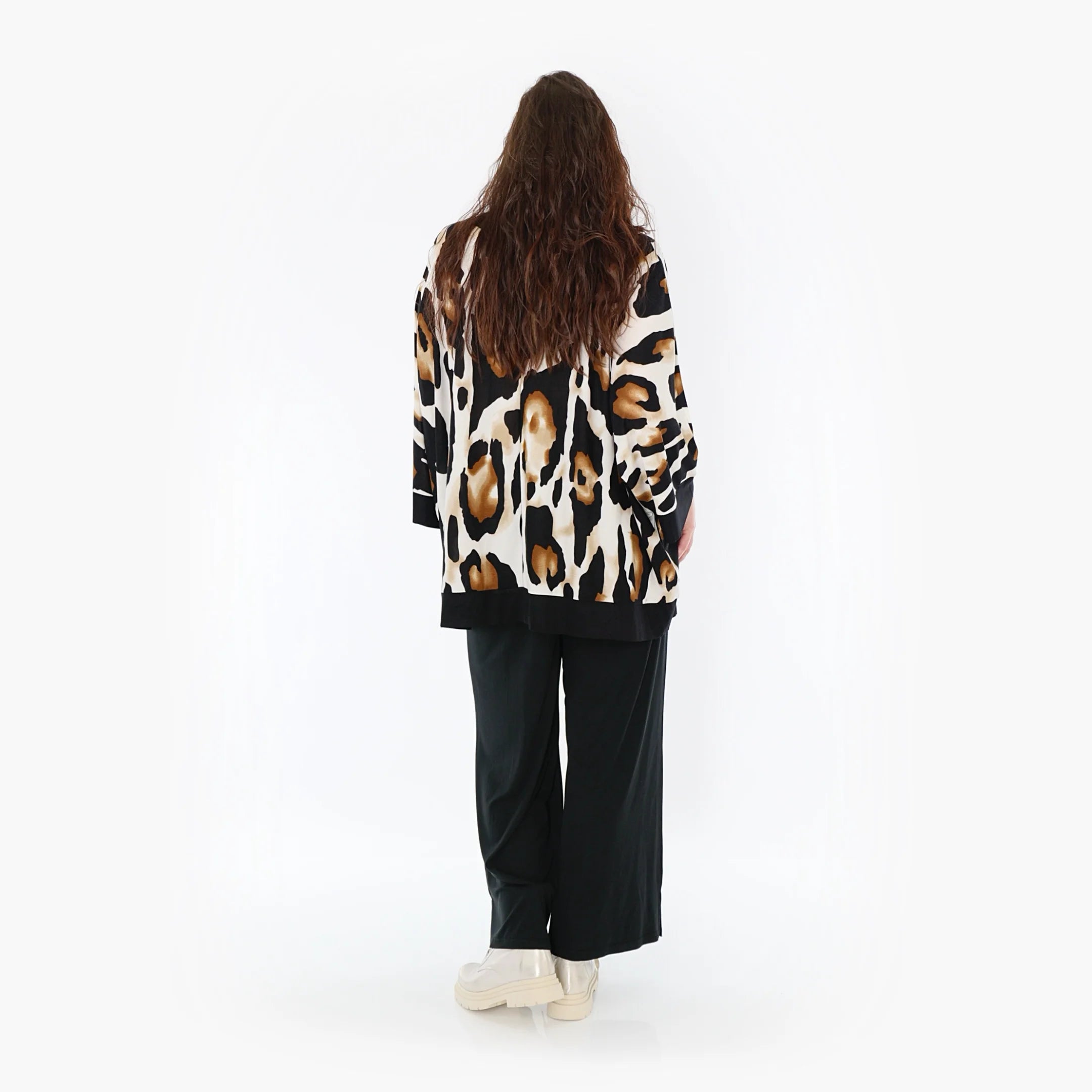  AKH Fashion Bigshirt in kastiger Form, aus Viskose, 1373.06964, Weiß-Schwarz-Cognac, Leopard