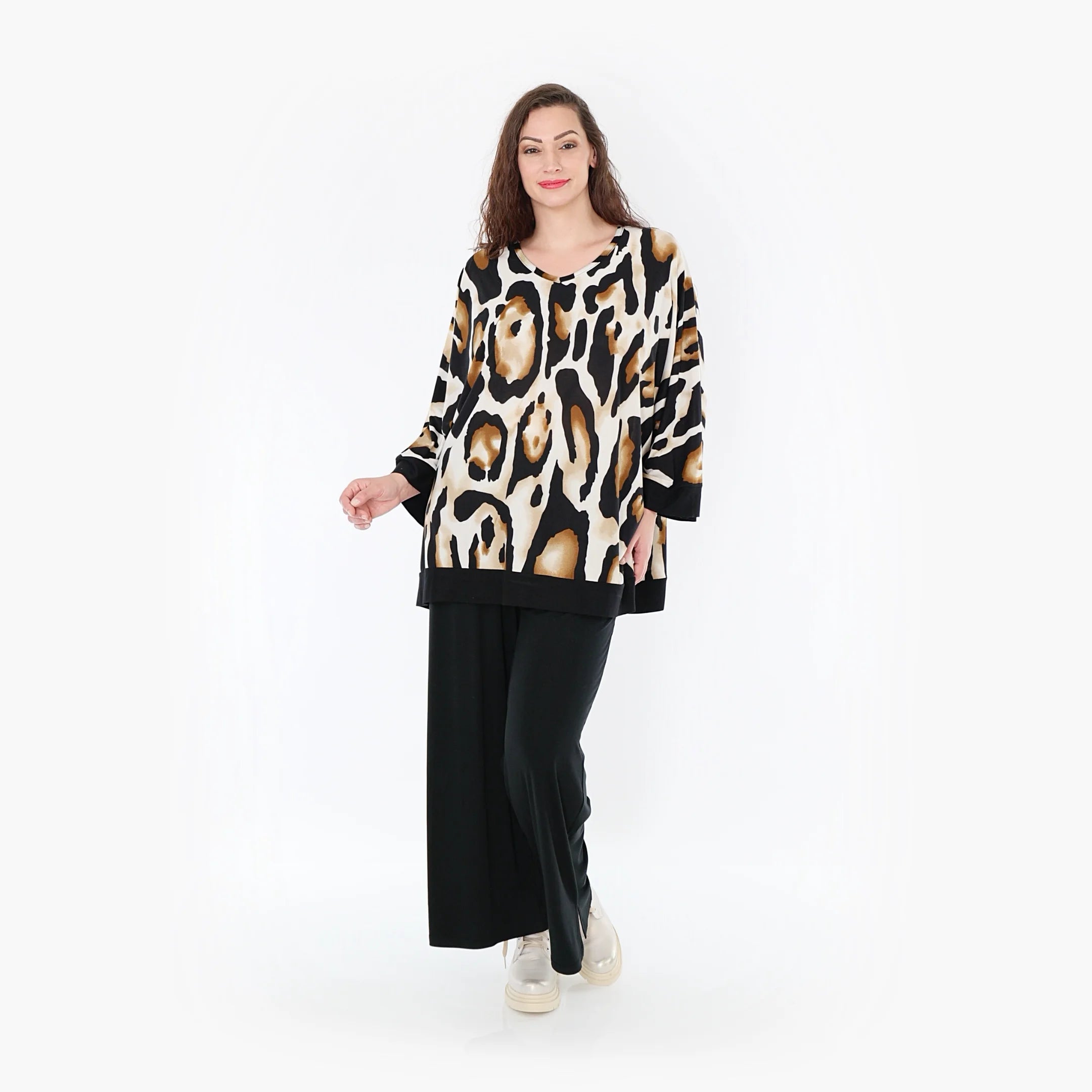 AKH Fashion Bigshirt in kastiger Form, aus Viskose, 1373.06964, Weiß-Schwarz-Cognac, Leopard