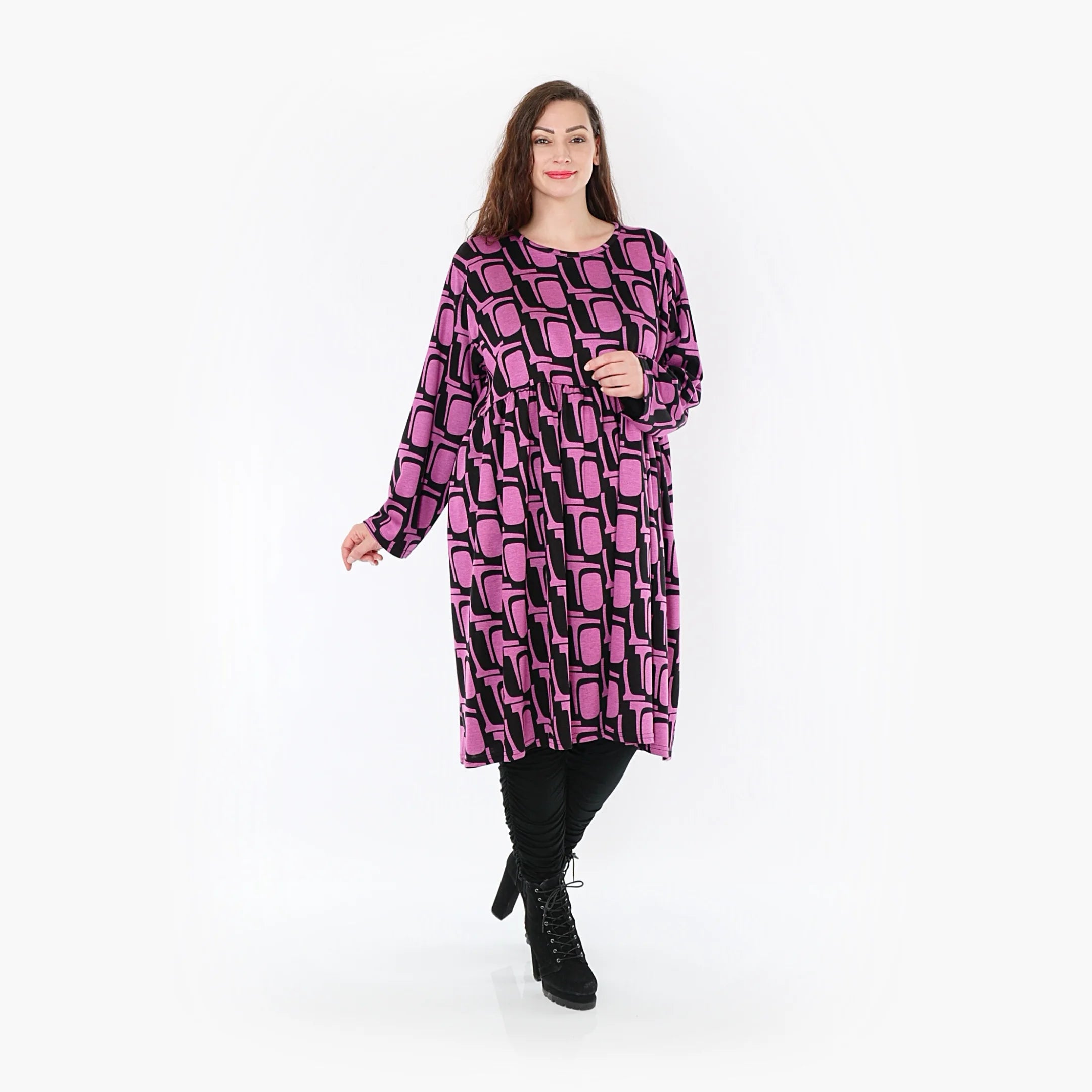  A-Form Kleid von AKH Fashion aus Viskose, 1374.06742, Schwarz-Fuchsia, Grafik, Schick