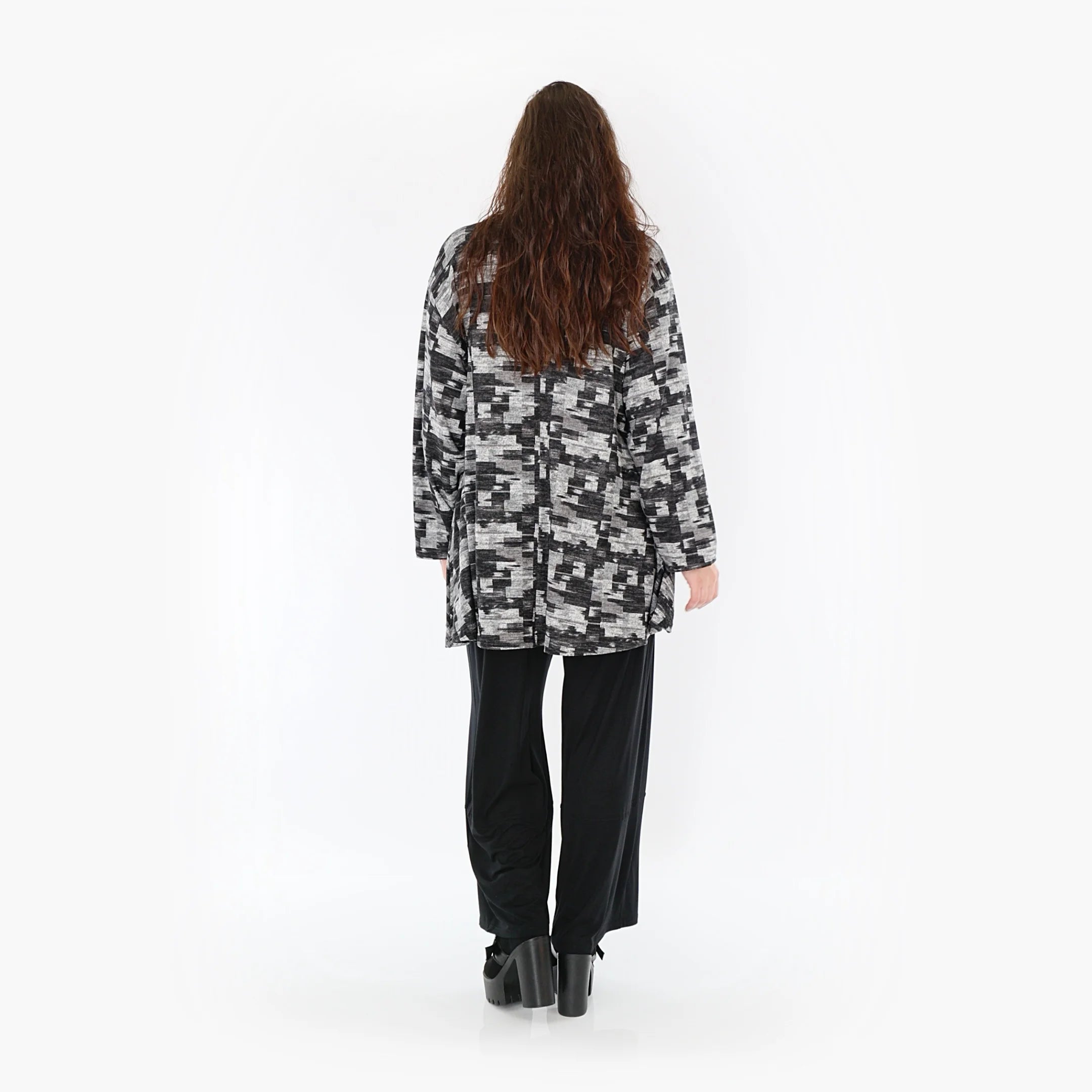  AKH Fashion Shirt in Glocken-Form, aus Materialmix, 1375.01892, Dunkelgrau-Grau, Kariert