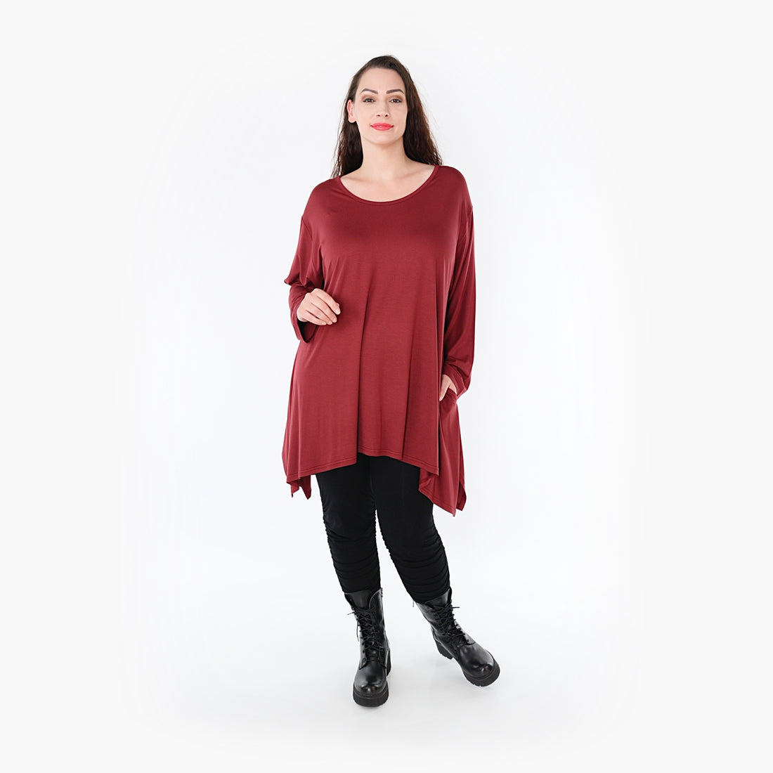  A-Form Shirt von AKH Fashion aus Viskose, 1233.1019L, Burgundy, Unifarben, Schick, Modern