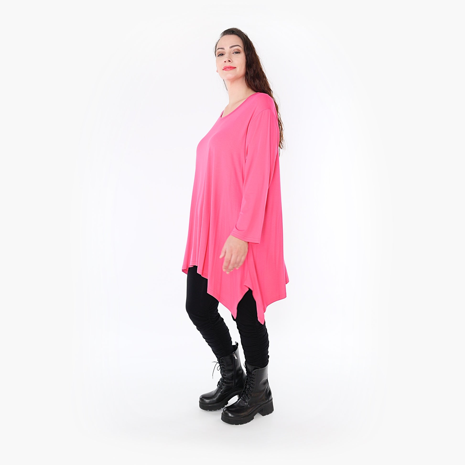  A-Form Shirt von AKH Fashion aus Viskose, 1233.1019L, Fuchsia, Unifarben, Schick, Modern