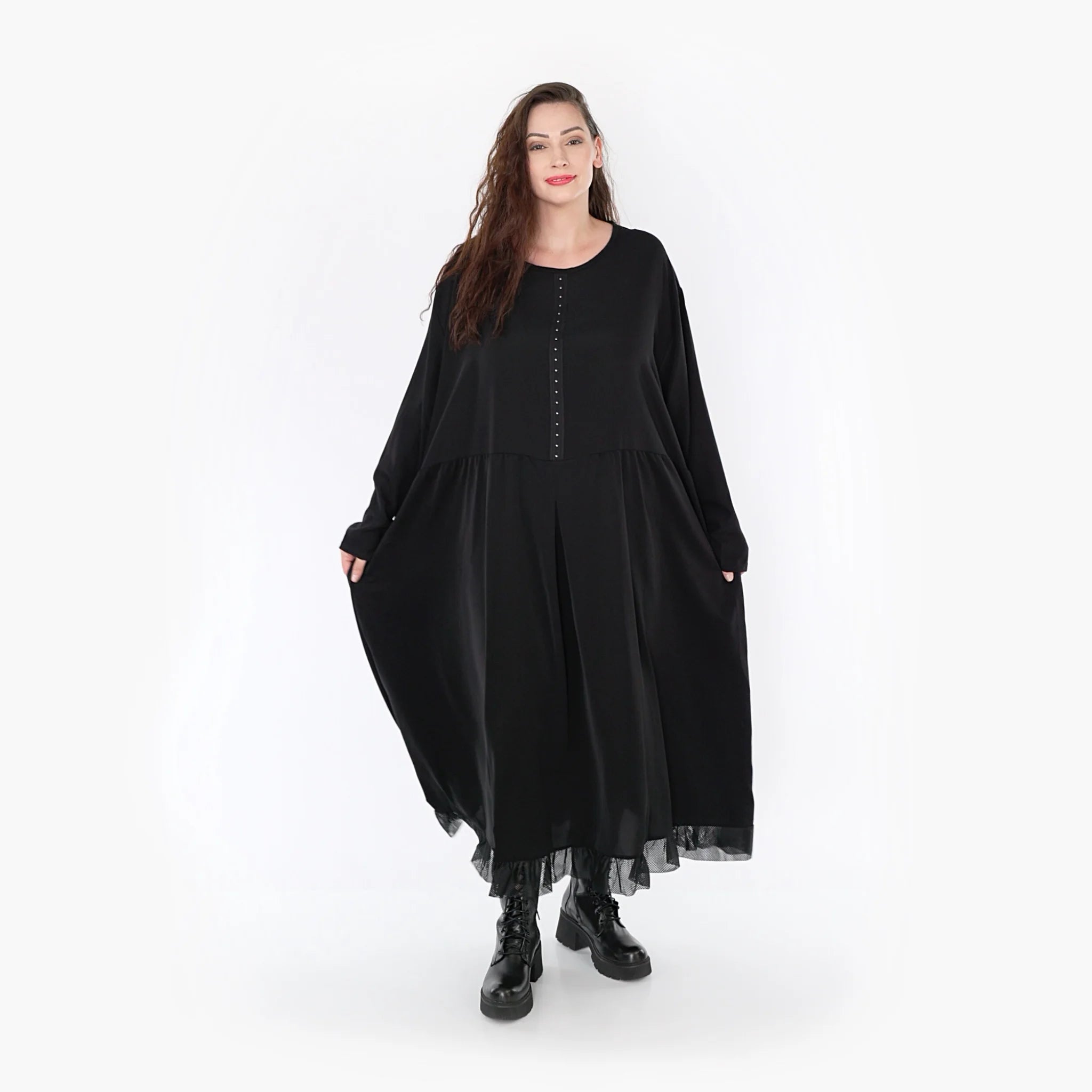  Ballonkleid von AKH Fashion aus Viskose, 1325.06984, Schwarz, Unifarben, Schick, Modern